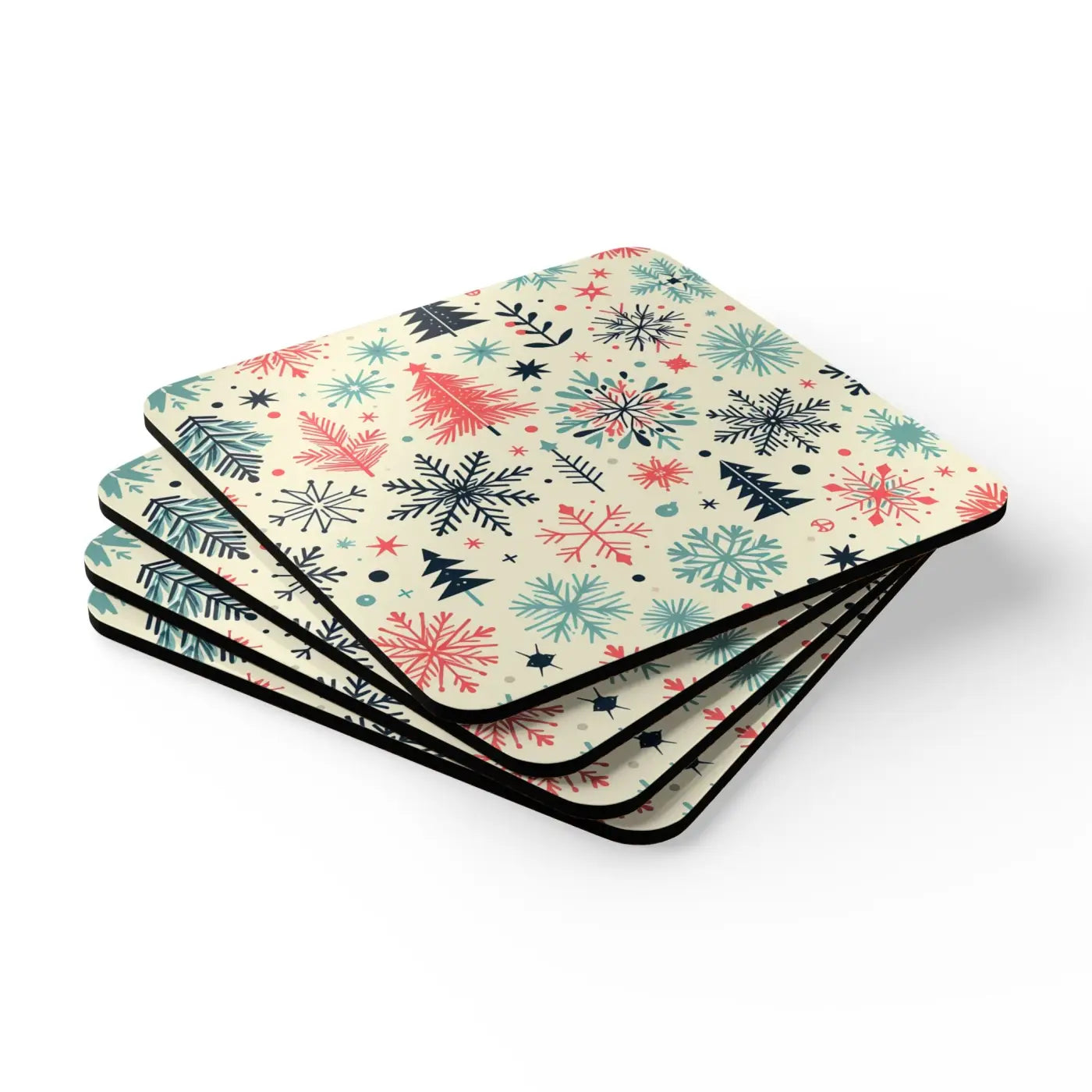 Festive Christmas Snowflake Corkwood Coaster Set - DipaliZ