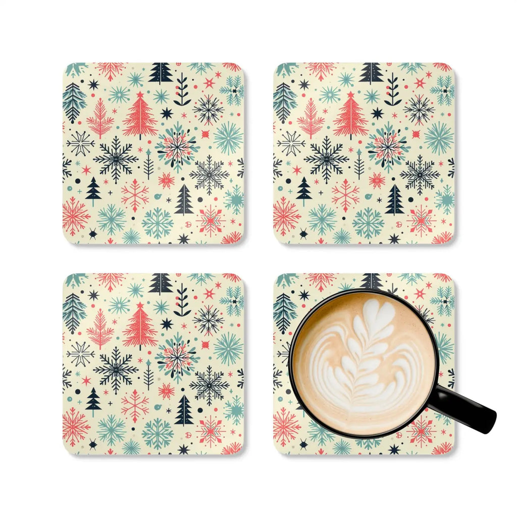 Festive Christmas Snowflake Corkwood Coaster Set - DipaliZ