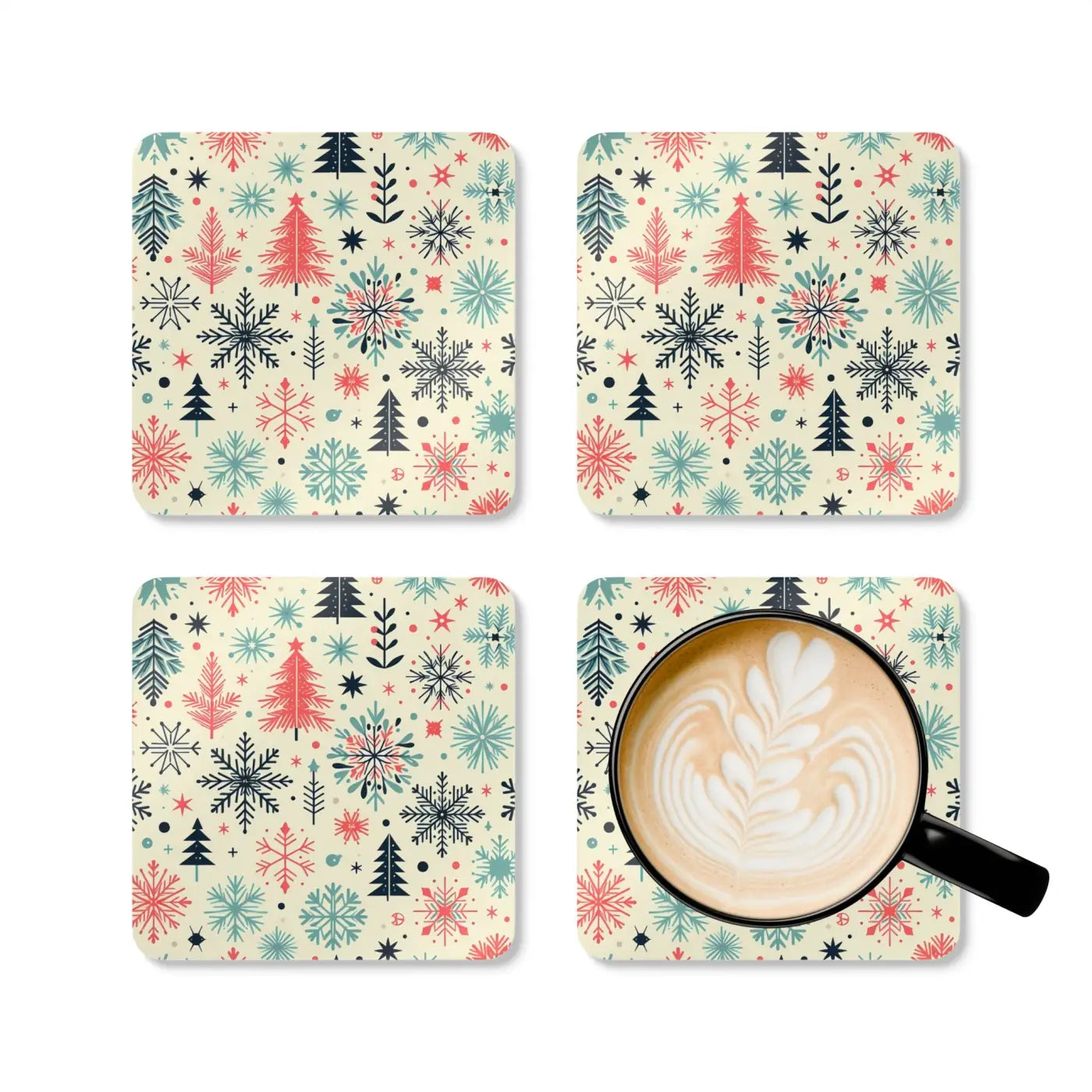 Festive Christmas Snowflake Corkwood Coaster Set - DipaliZ