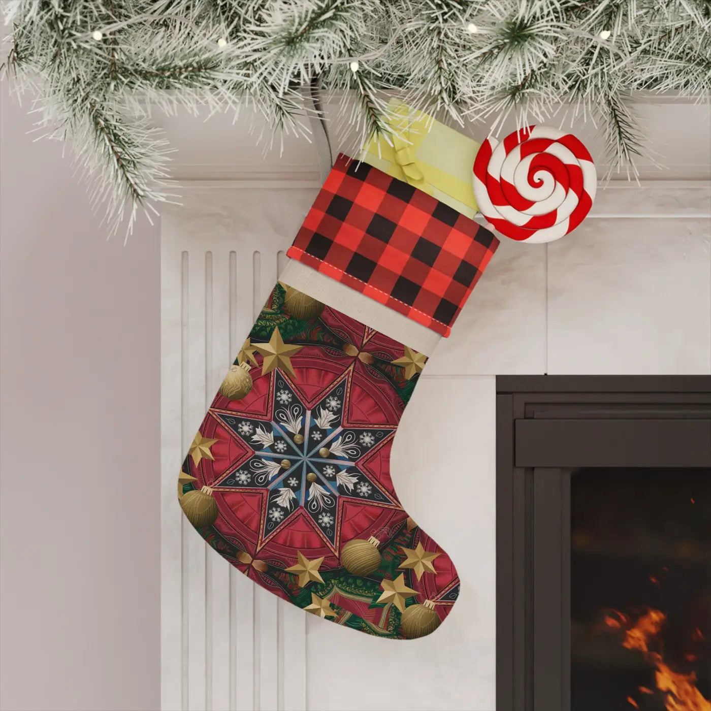 Elegant Polyester Plaid Christmas Stocking - Holiday Cheer - DipaliZ