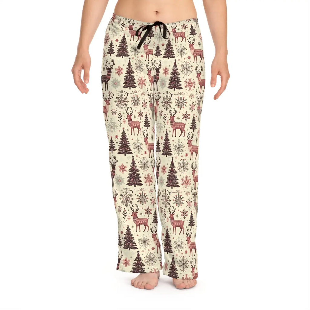 Festive Pajama Pants - Reindeer Pattern Polyester Jersey Knit - DipaliZ
