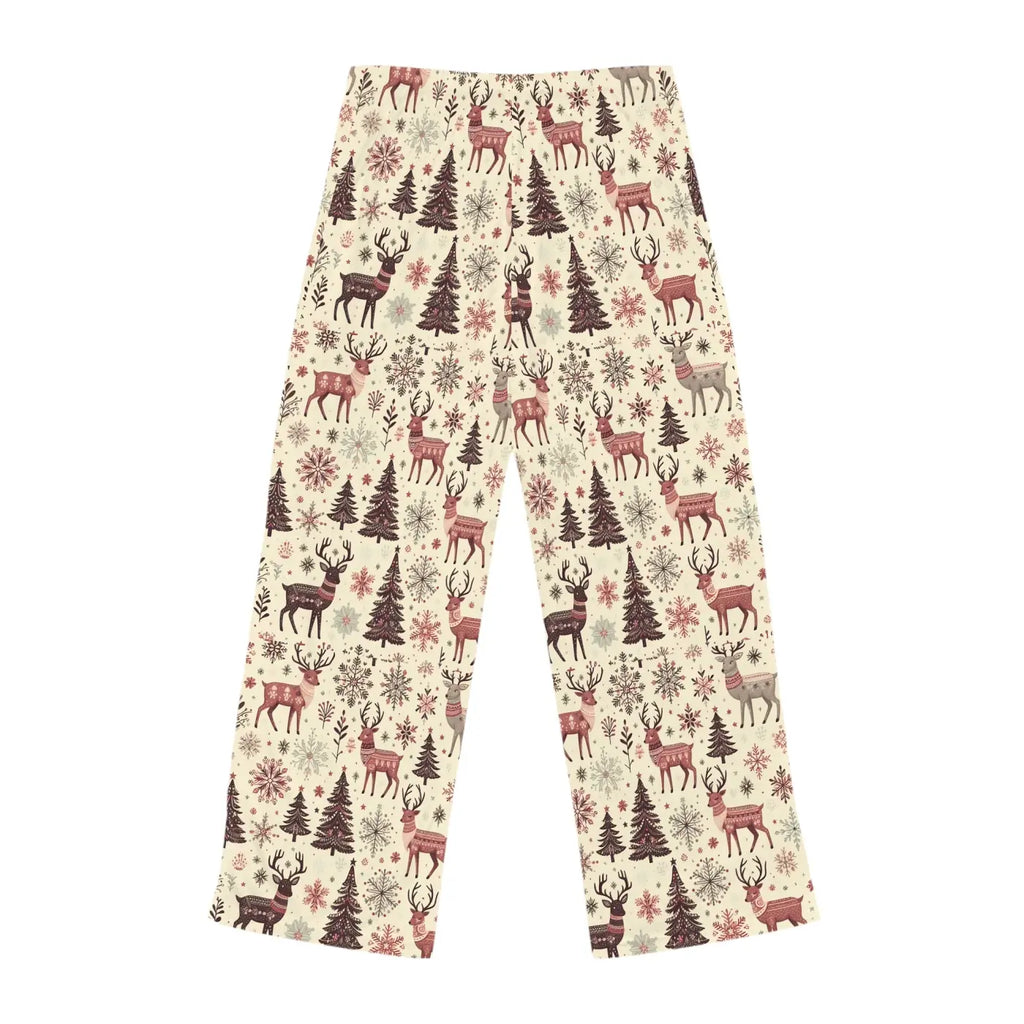 Festive Pajama Pants - Reindeer Pattern Polyester Jersey Knit - DipaliZ