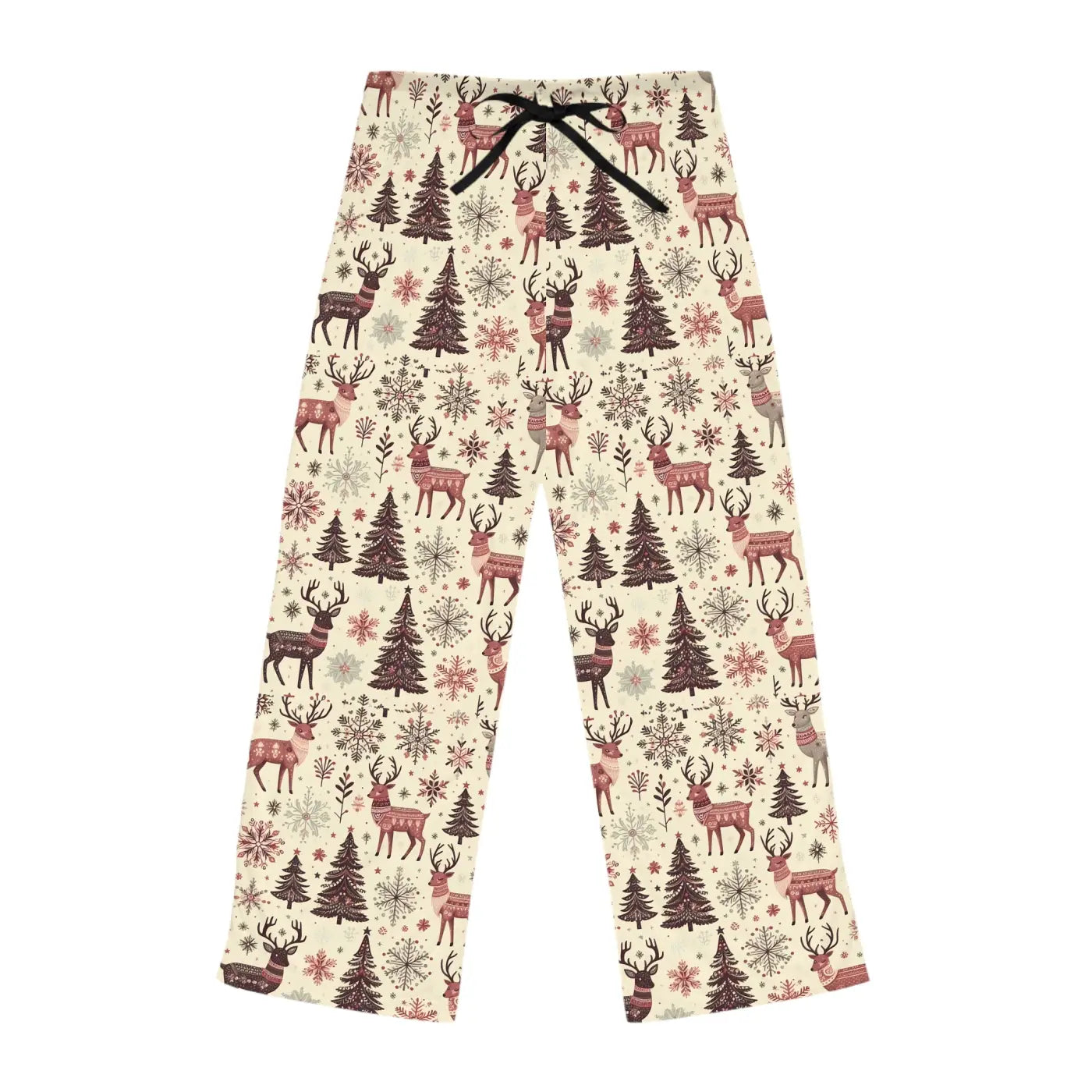 Festive Pajama Pants - Reindeer Pattern Polyester Jersey Knit - DipaliZ