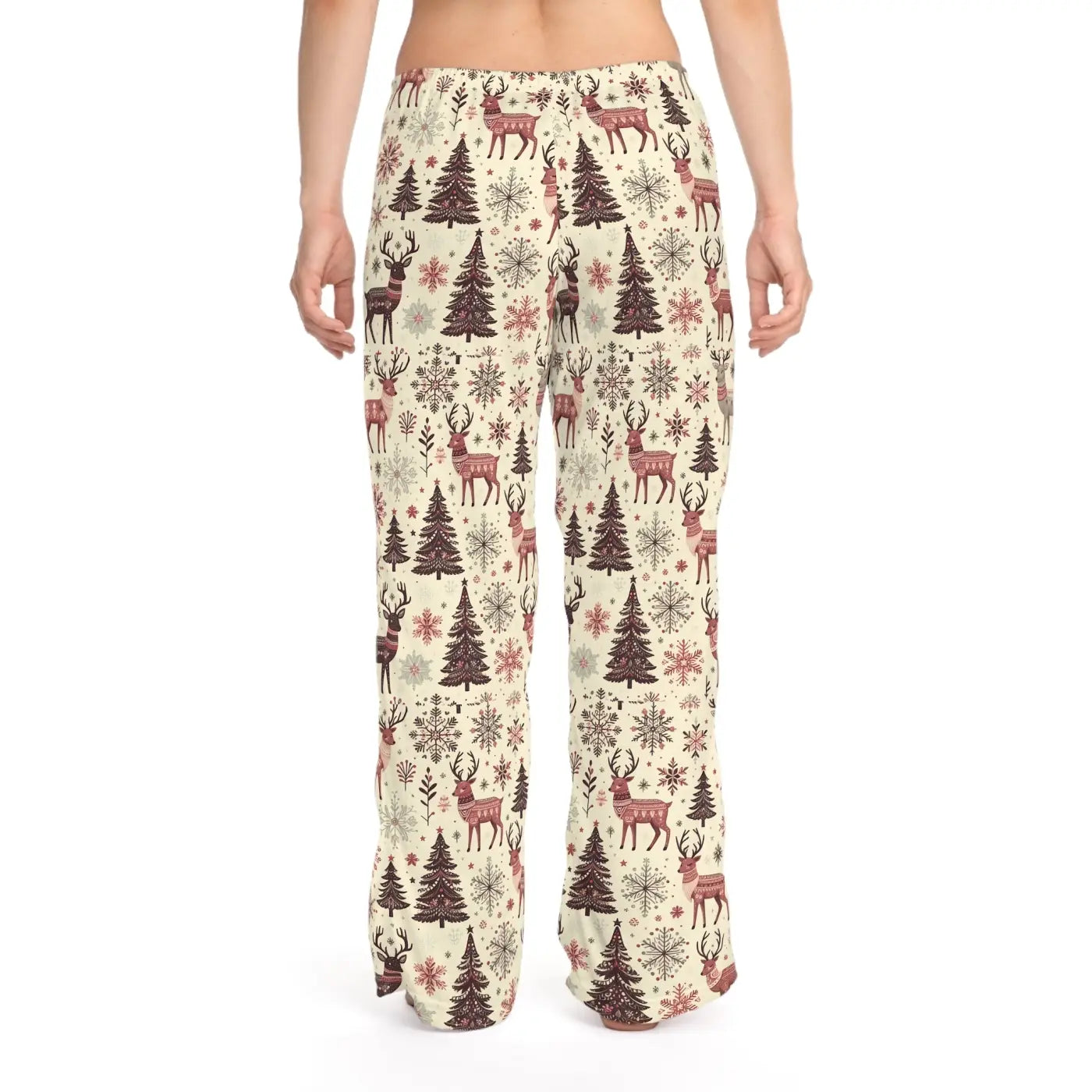 Festive Pajama Pants - Reindeer Pattern Polyester Jersey Knit - DipaliZ
