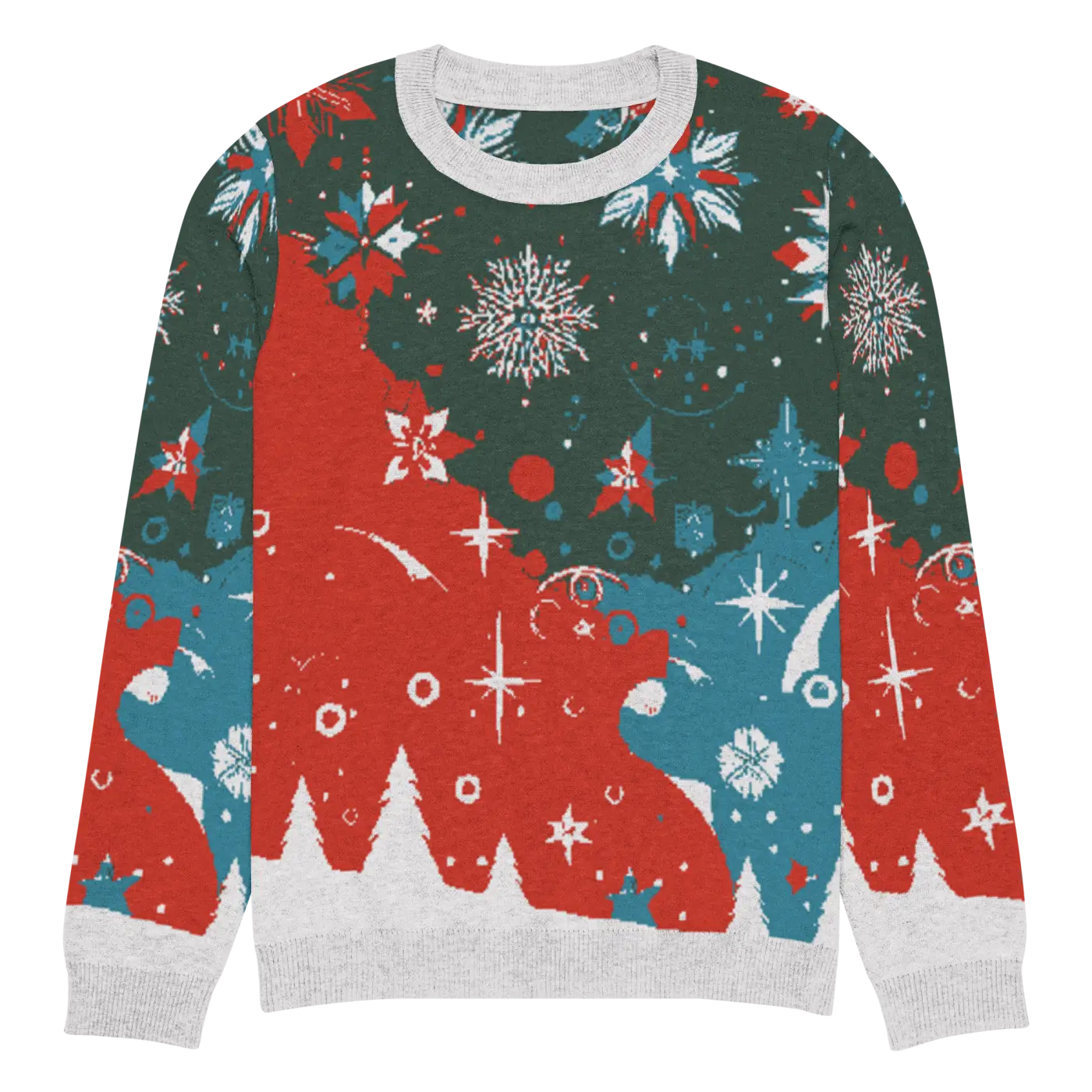 Festive Knitted Crew Neck Sweater - Christmas Trees - DipaliZ