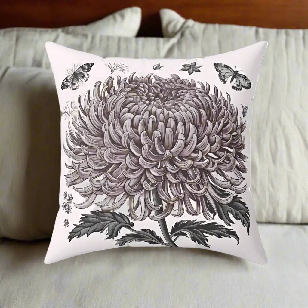 Chrysanthemum Flower Throw Pillow - Cozy Living Room - DipaliZ