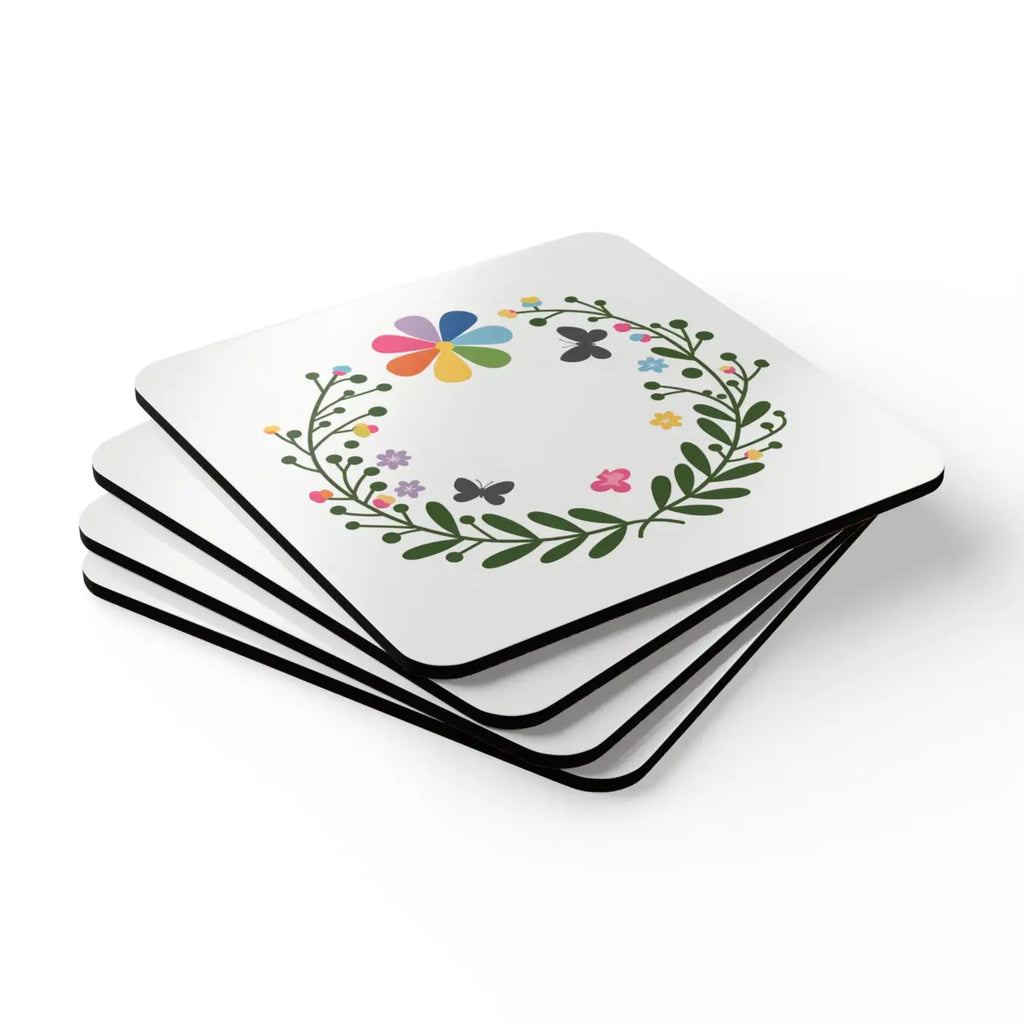 Flowers Corkwood Coaster Set - High-Gloss MDF Design - DipaliZ