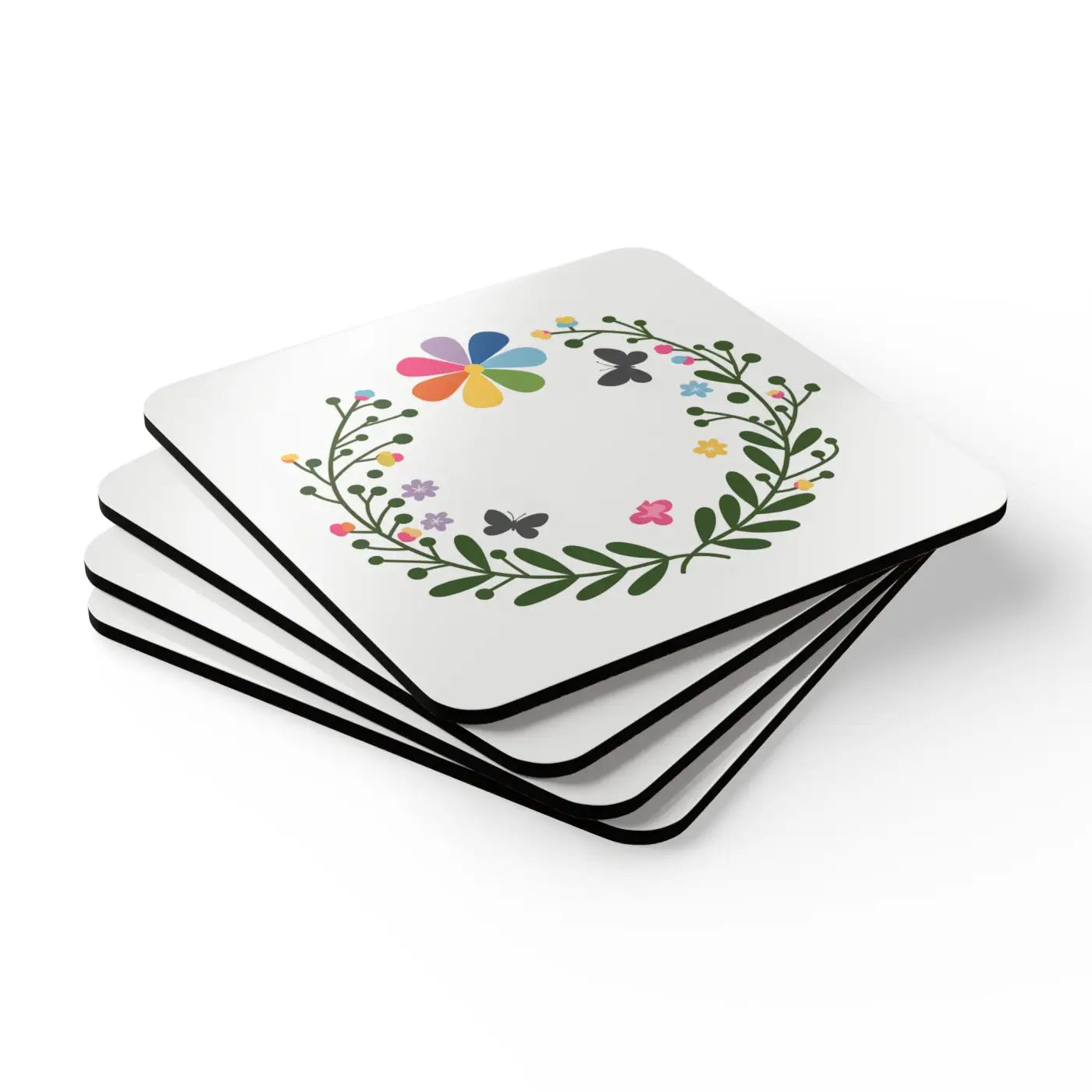 Flowers Corkwood Coaster Set - High-Gloss MDF Design - DipaliZ