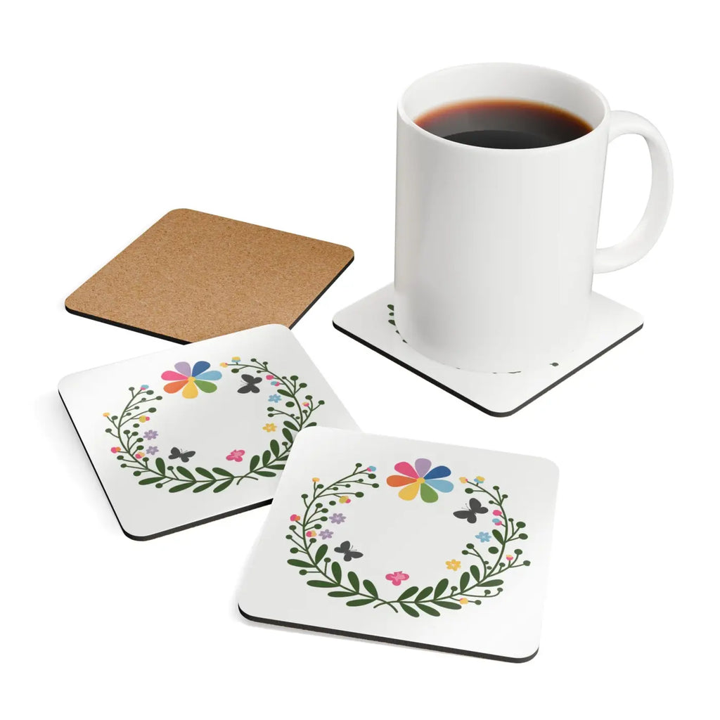 Flowers Corkwood Coaster Set - High-Gloss MDF Design - DipaliZ