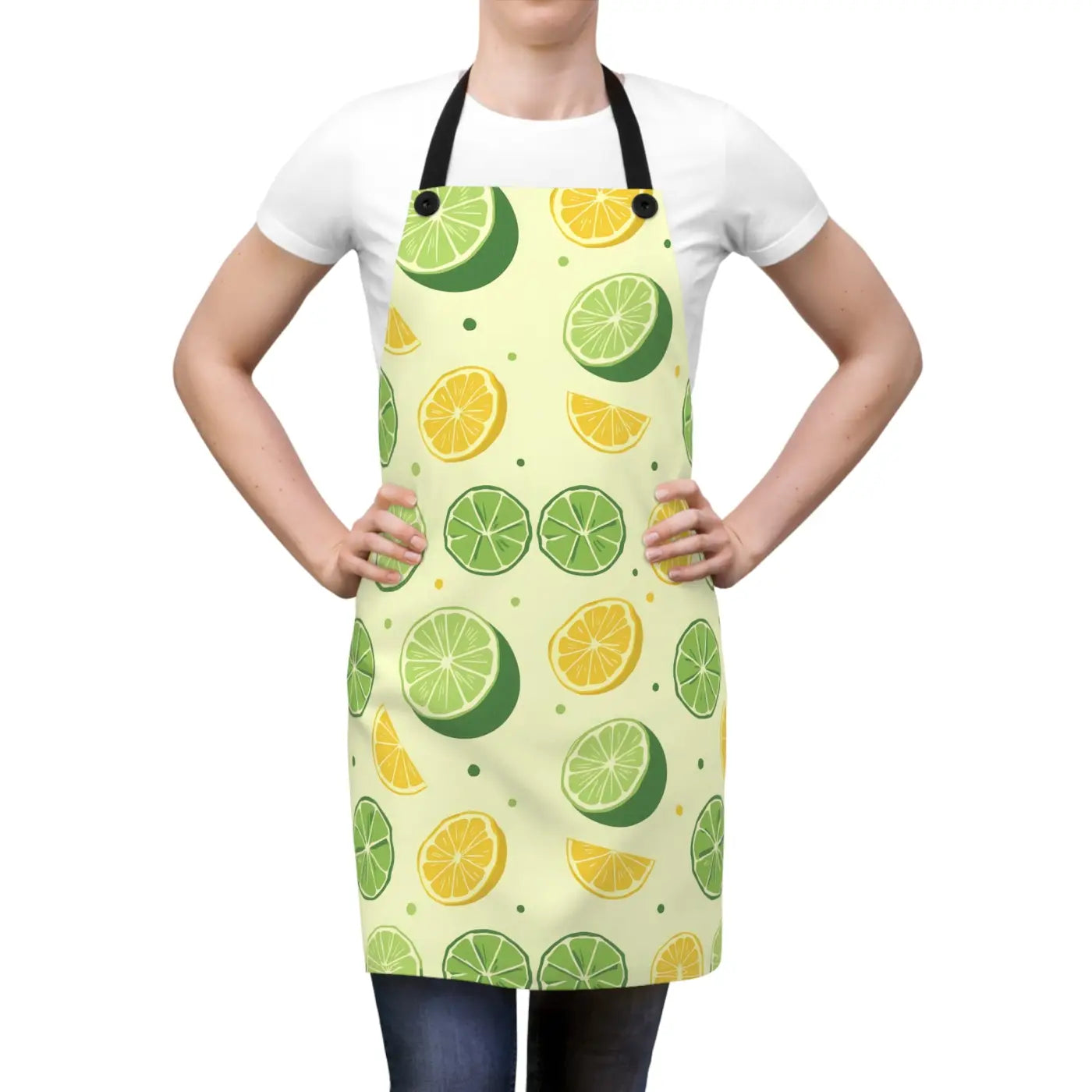 Citrus Pattern Kitchen Apron - Bright Lemon Design - DipaliZ