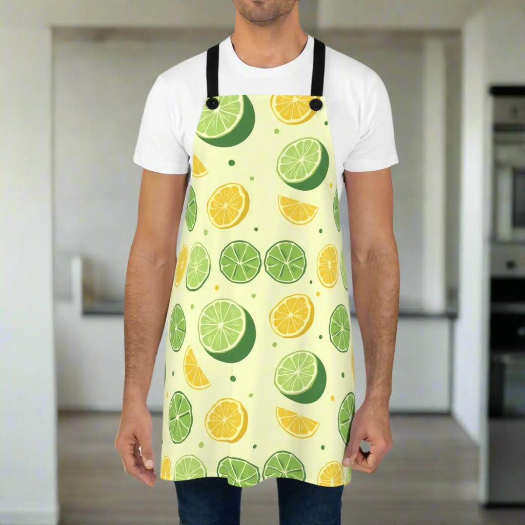 Citrus Pattern Kitchen Apron - Bright Lemon Design - DipaliZ