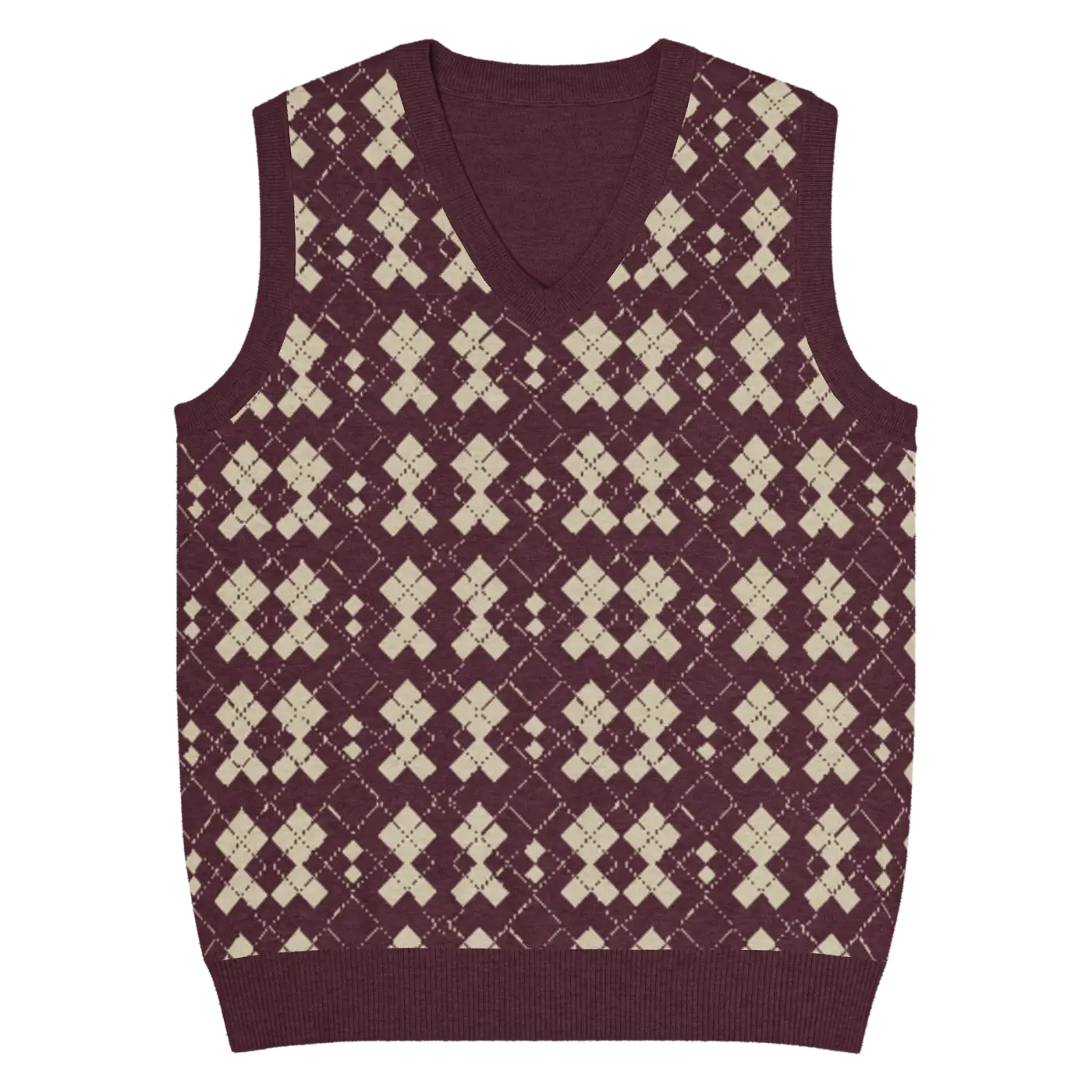 Knit V-Neck Vest - Classic Argyle Check Retro Style - DipaliZ