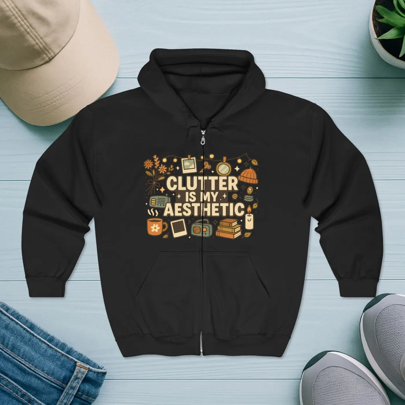 Cozy Creative Clutter Enthusiast Zip Hoodie - DipaliZ