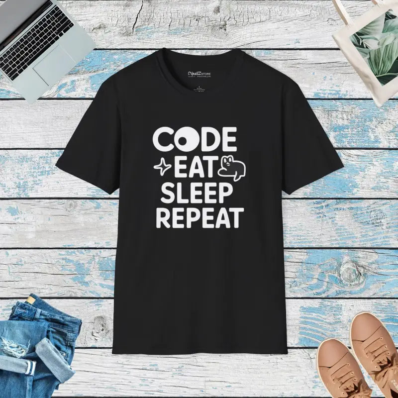Stylish Programmer Tee - Code Eat Sleep Repeat - DipaliZ