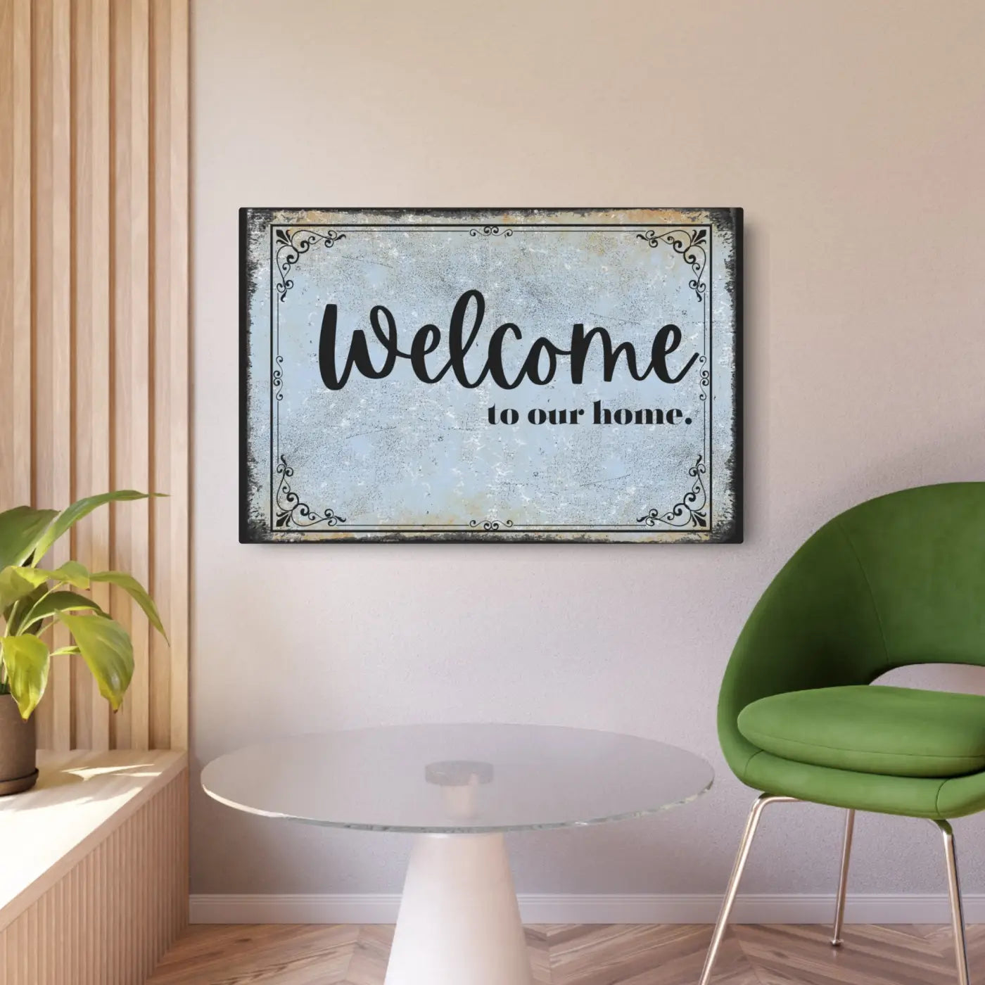 Vintage Metal Art Welcome Sign - White Aluminum Composite - DipaliZ