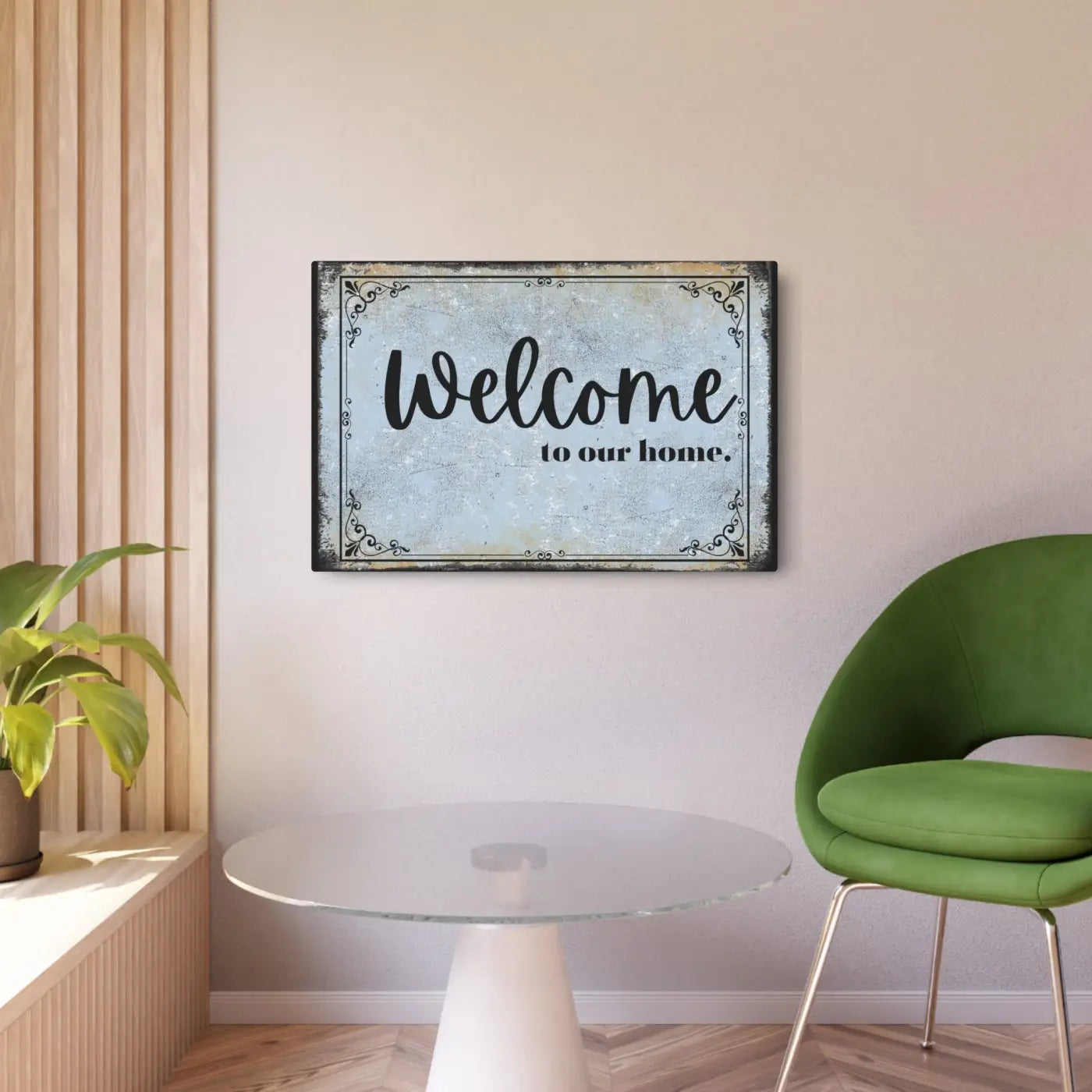 Vintage Metal Art Welcome Sign - White Aluminum Composite - DipaliZ