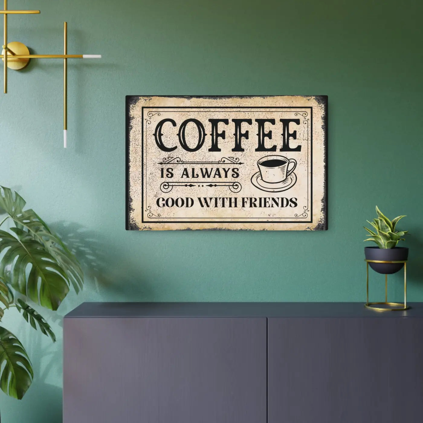 Vintage Metal Art Sign - Coffee Friends and Good Vibes Decor - DipaliZ