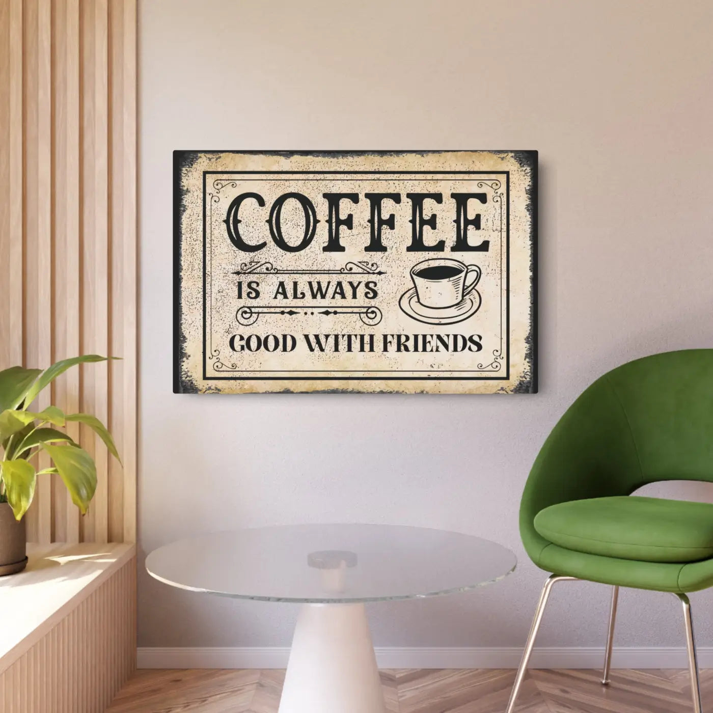 Vintage Metal Art Sign - Coffee Friends and Good Vibes Decor - DipaliZ