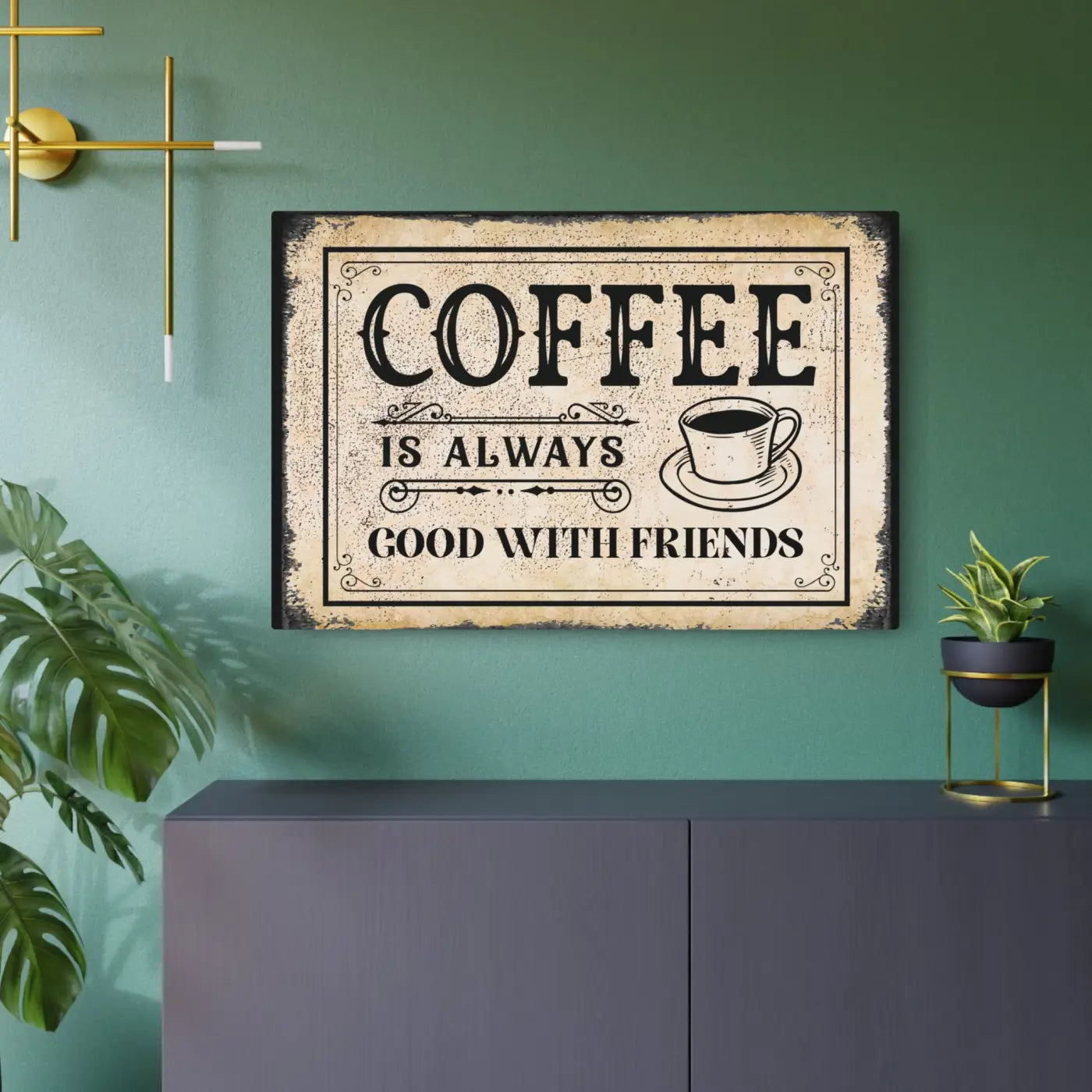 Vintage Metal Art Sign - Coffee Friends and Good Vibes Decor - DipaliZ