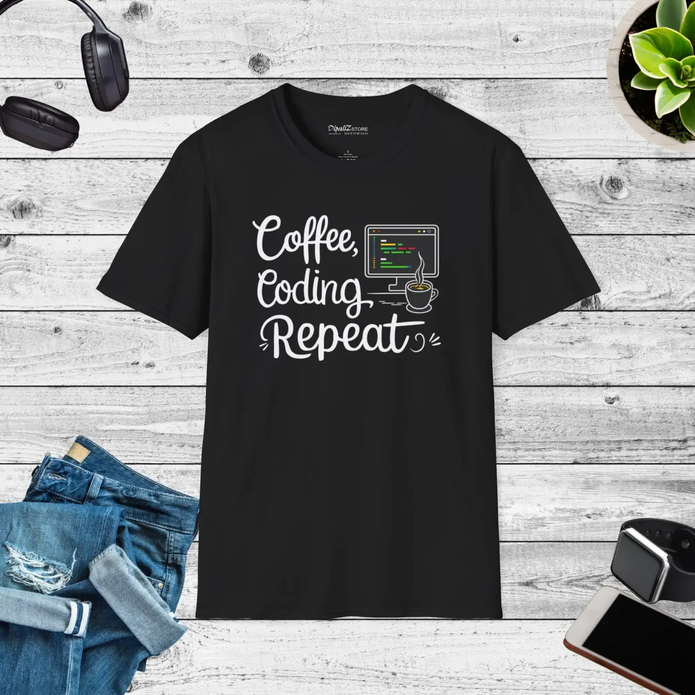 Coffee Coding Repeat Programmer Tee - Tear-Away Label - DipaliZ