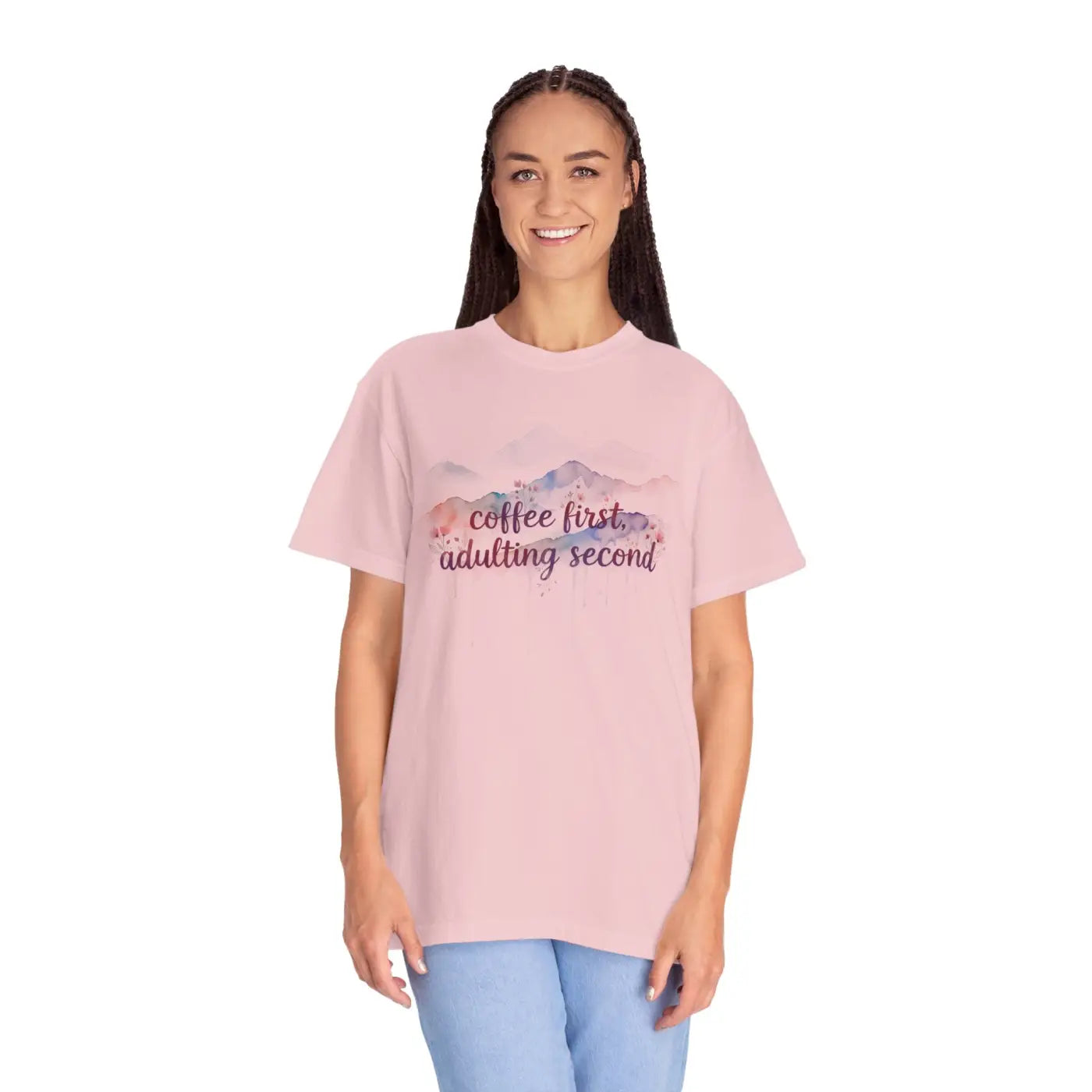 Mountain Coffee Watercolor Tee - Funny Morning Mood - DipaliZ