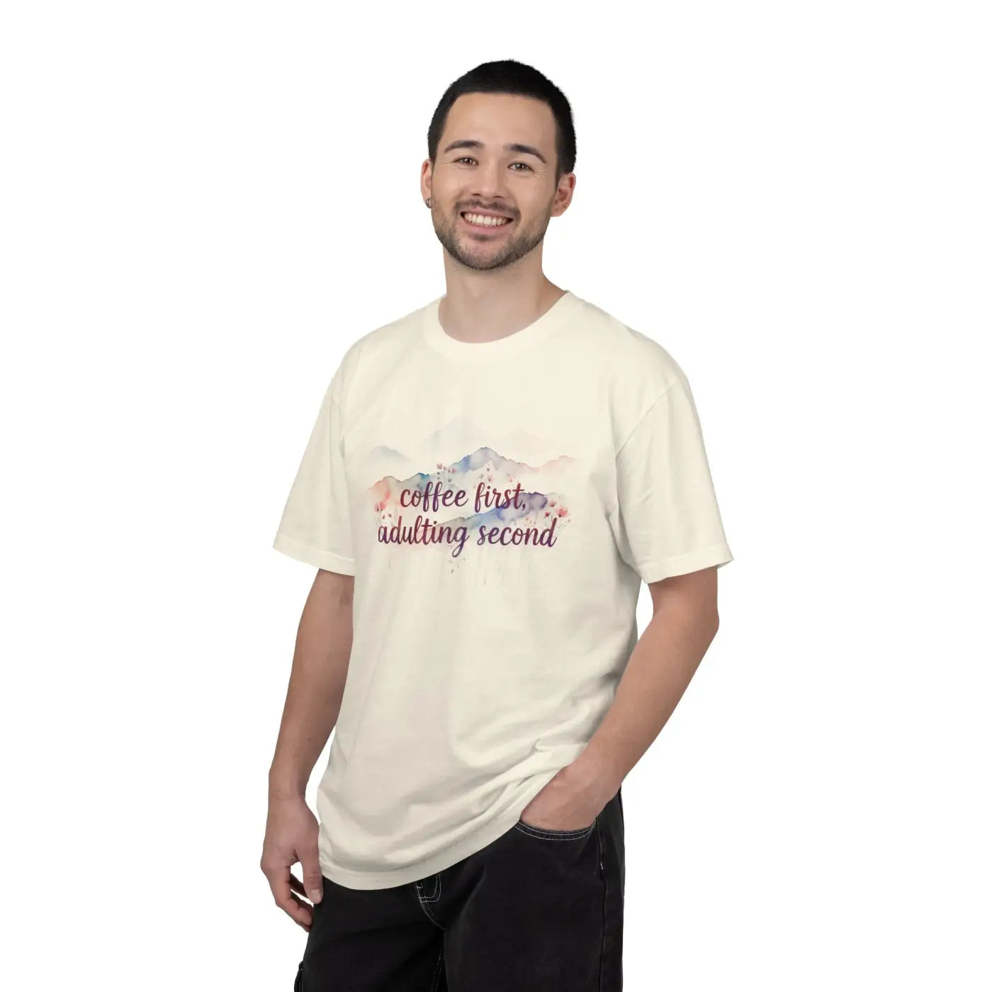 Mountain Coffee Watercolor Tee - Funny Morning Mood - DipaliZ