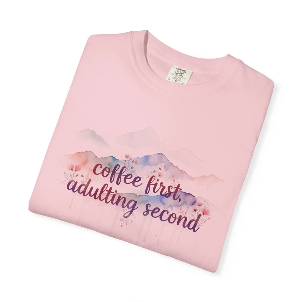 Mountain Coffee Watercolor Tee - Funny Morning Mood - DipaliZ