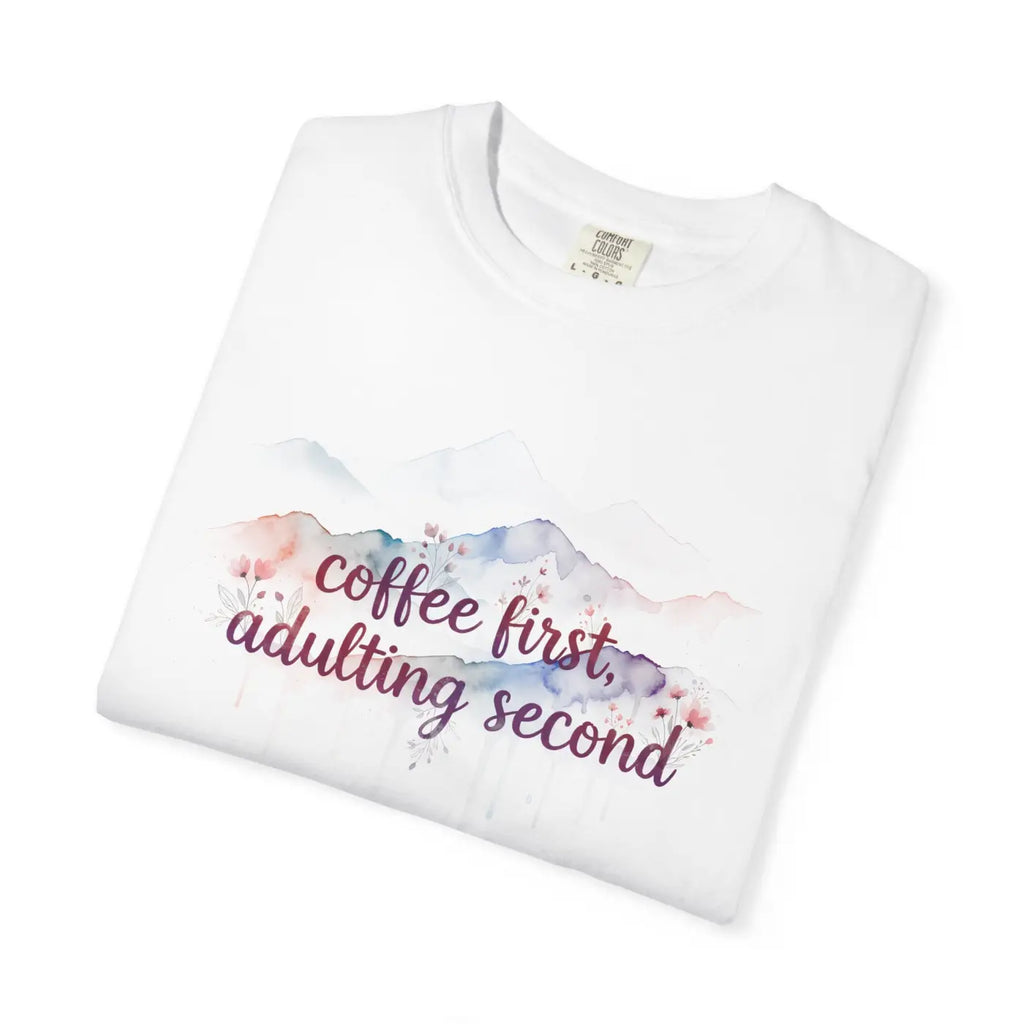 Mountain Coffee Watercolor Tee - Funny Morning Mood - DipaliZ