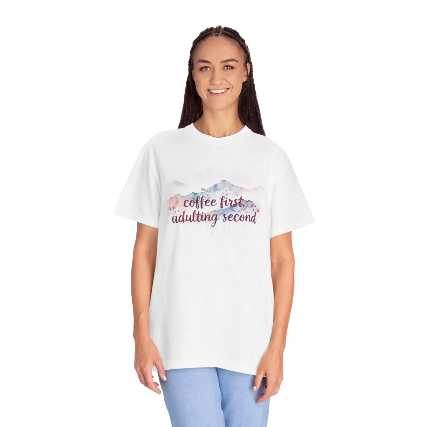 Mountain Coffee Watercolor Tee - Funny Morning Mood - DipaliZ