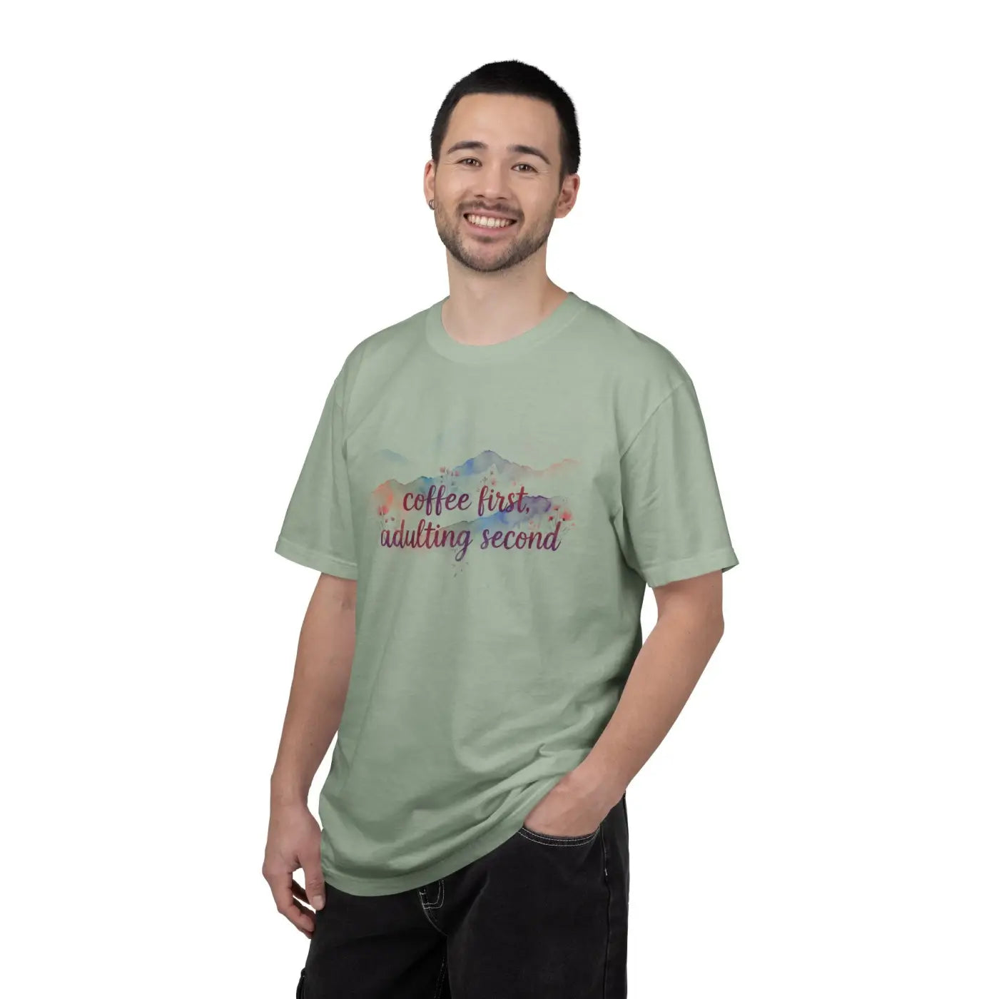Mountain Coffee Watercolor Tee - Funny Morning Mood - DipaliZ