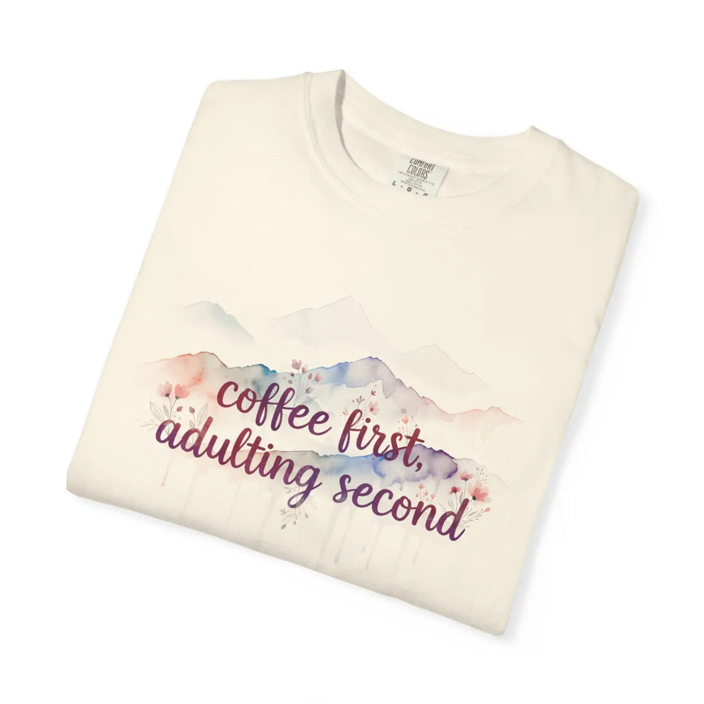 Mountain Coffee Watercolor Tee - Funny Morning Mood - DipaliZ