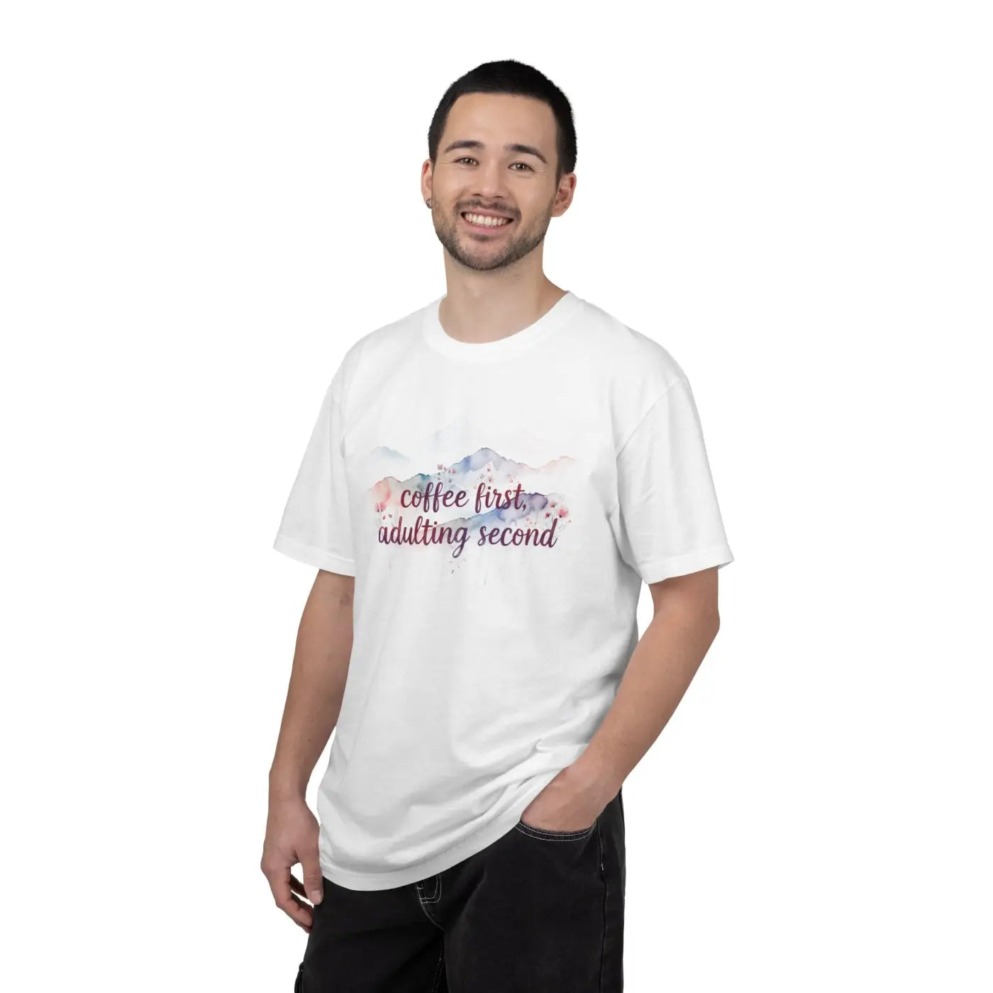 Mountain Coffee Watercolor Tee - Funny Morning Mood - DipaliZ