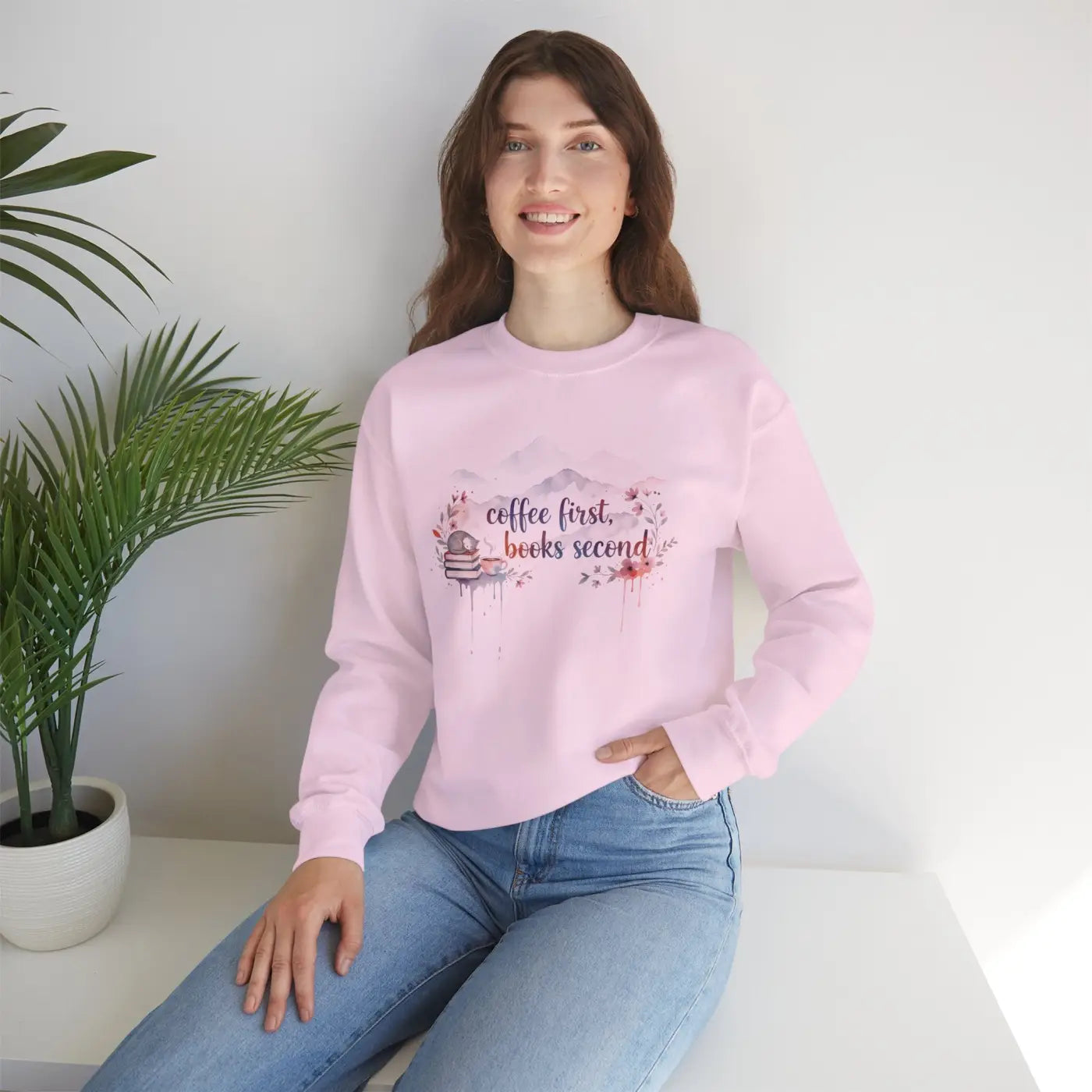 Coffee First Books Second Sweatshirt - Cozy Reader Crewneck - DipaliZ