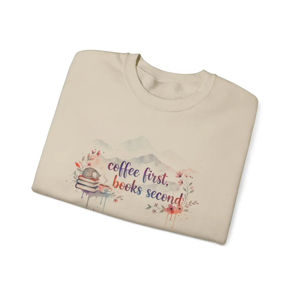 Coffee First Books Second Sweatshirt - Cozy Reader Crewneck - DipaliZ