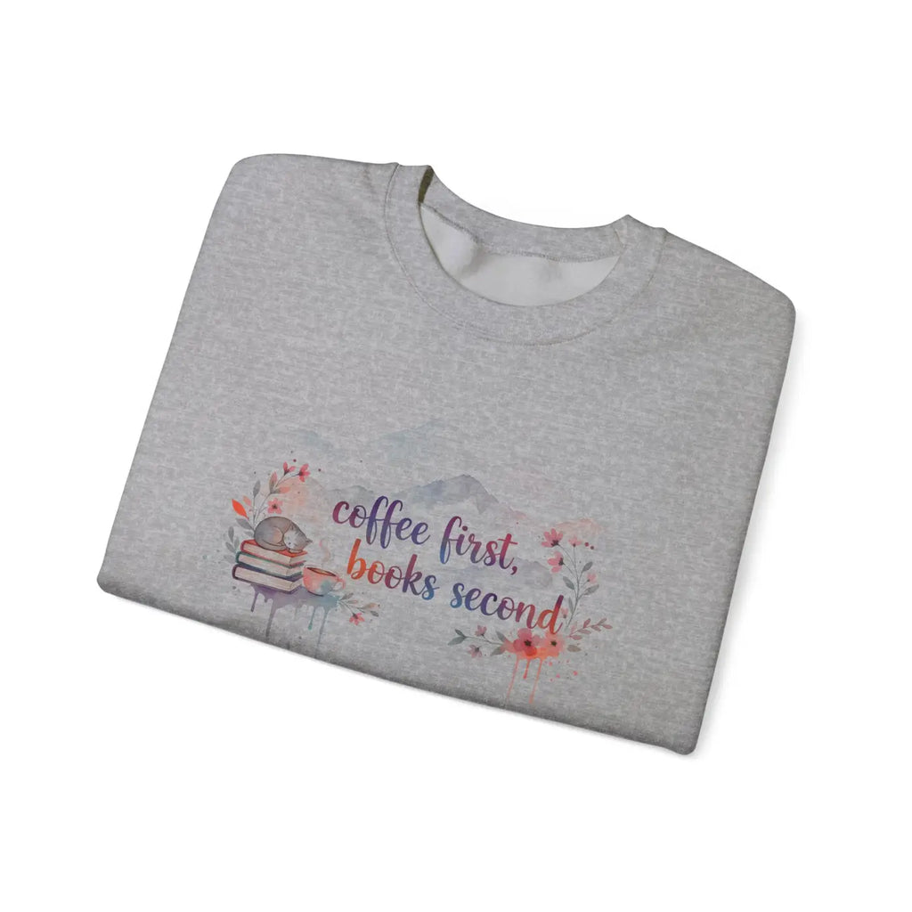 Coffee First Books Second Sweatshirt - Cozy Reader Crewneck - DipaliZ