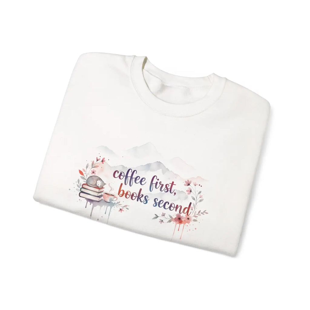 Coffee First Books Second Sweatshirt - Cozy Reader Crewneck - DipaliZ