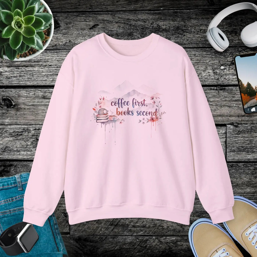Coffee First Books Second Sweatshirt - Cozy Reader Crewneck - DipaliZ