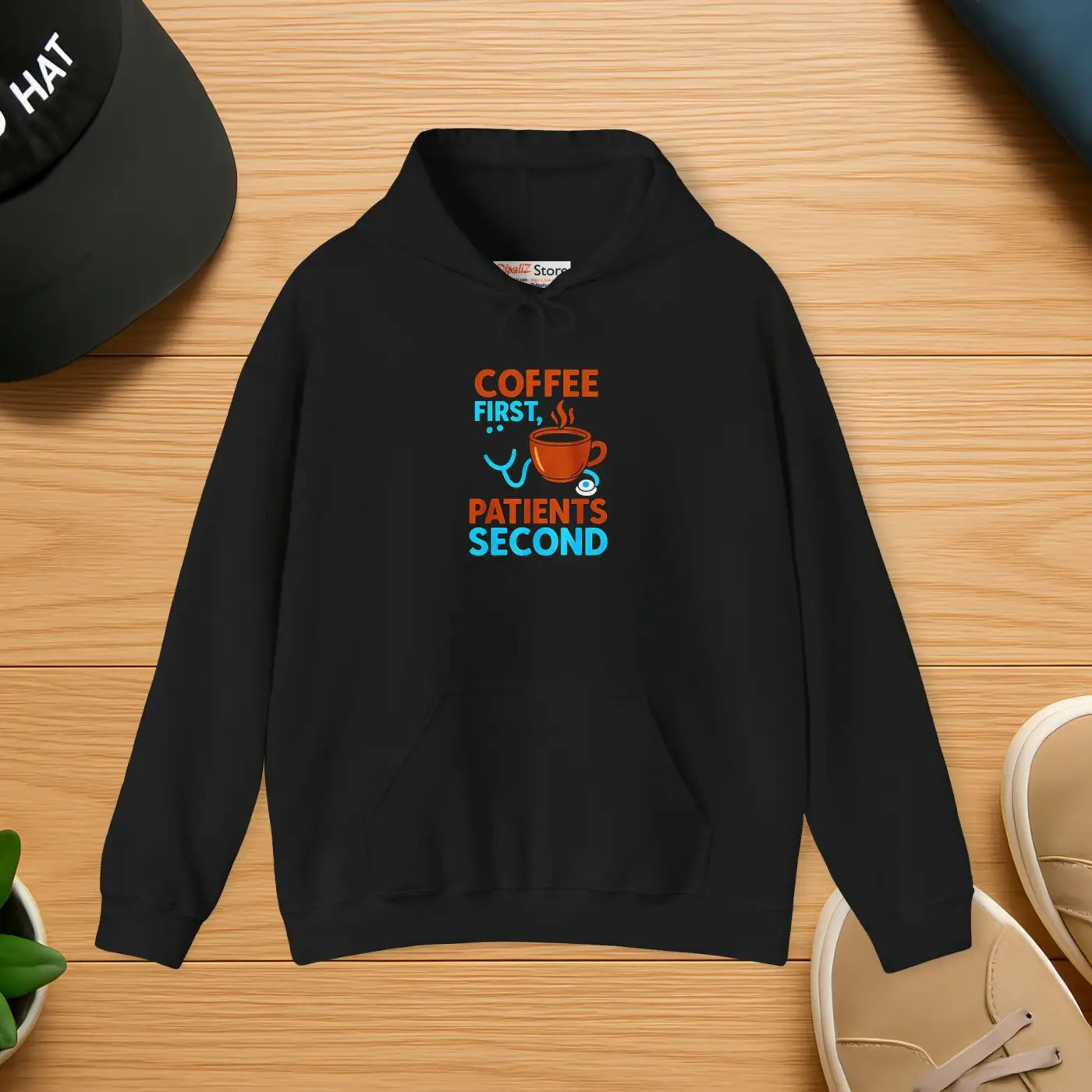 Coffee First Hoodie - Espresso Swirl Design - DipaliZ