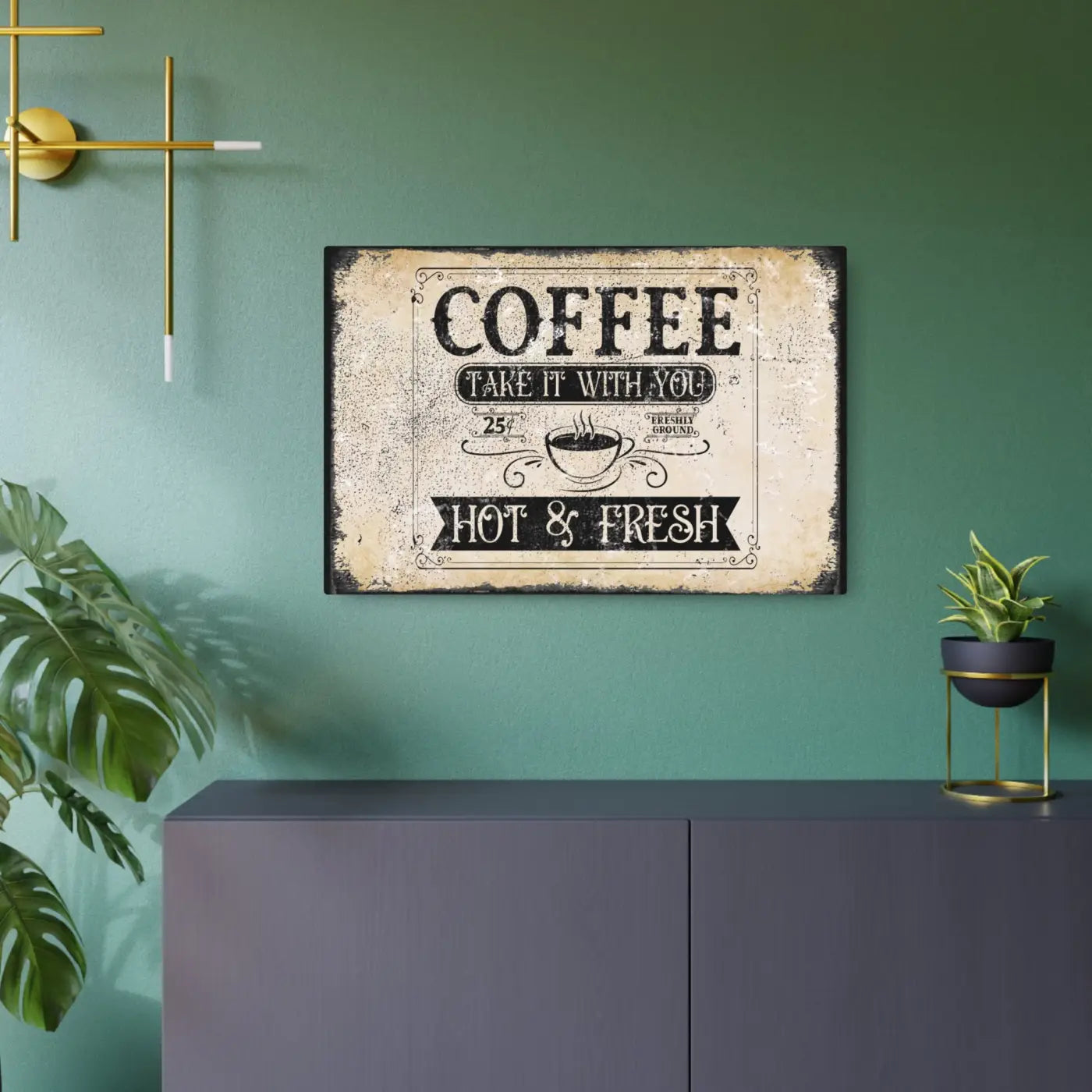 Vintage Coffee Metal Art Sign - Premium White Aluminum Matte - DipaliZ