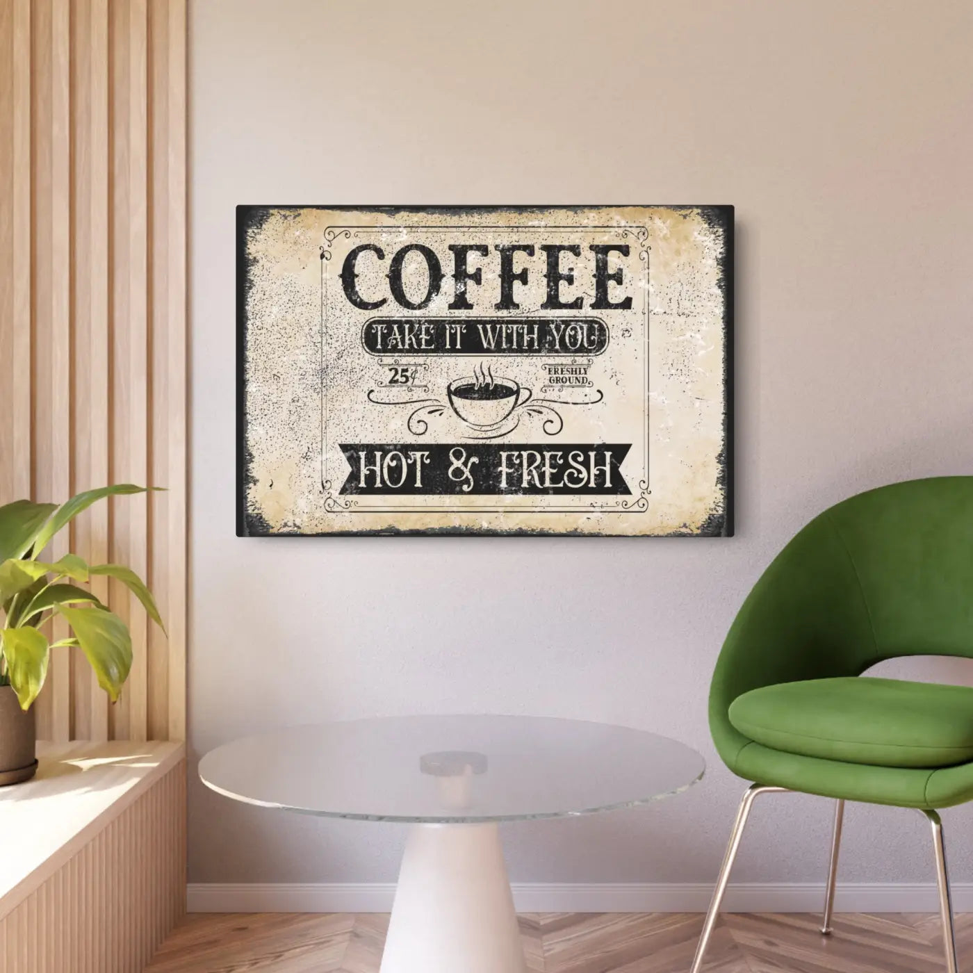 Vintage Coffee Metal Art Sign - Premium White Aluminum Matte - DipaliZ
