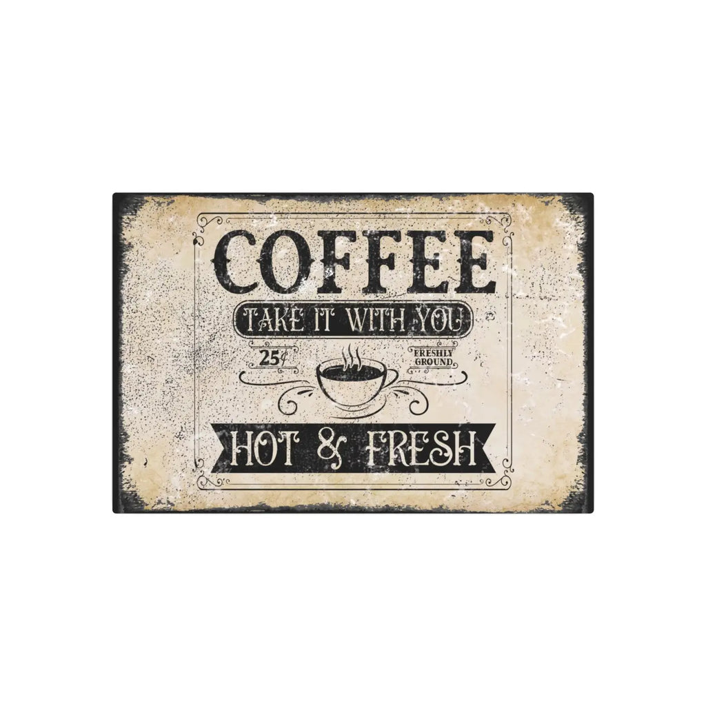 Vintage Coffee Metal Art Sign - Premium White Aluminum Matte - DipaliZ