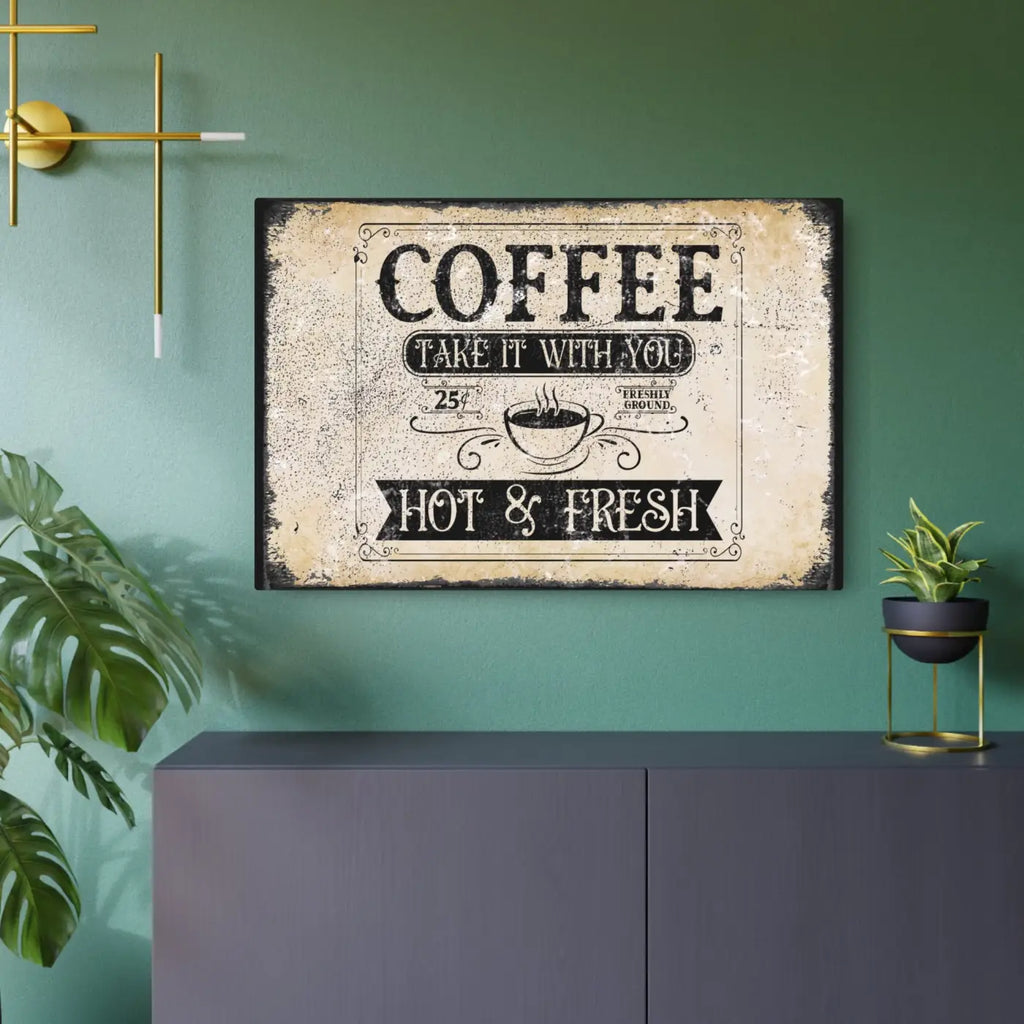 Vintage Coffee Metal Art Sign - Premium White Aluminum Matte - DipaliZ