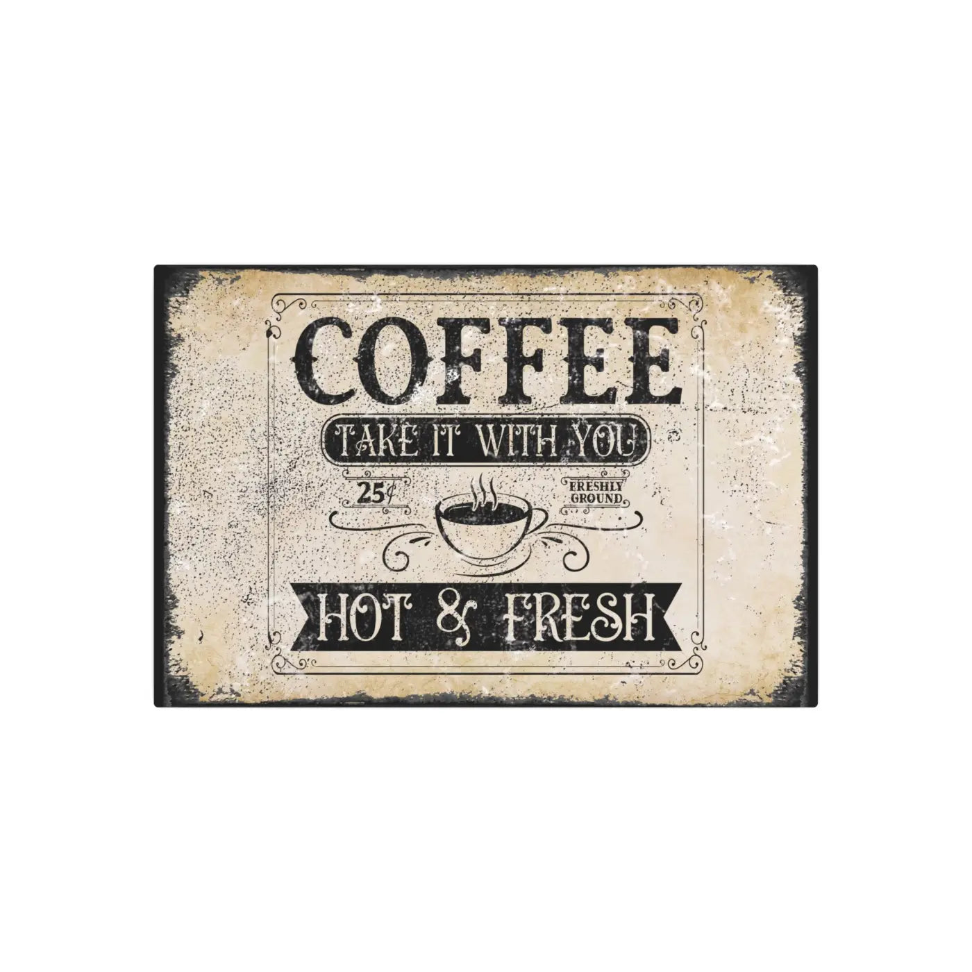 Vintage Coffee Metal Art Sign - Premium White Aluminum Matte - DipaliZ