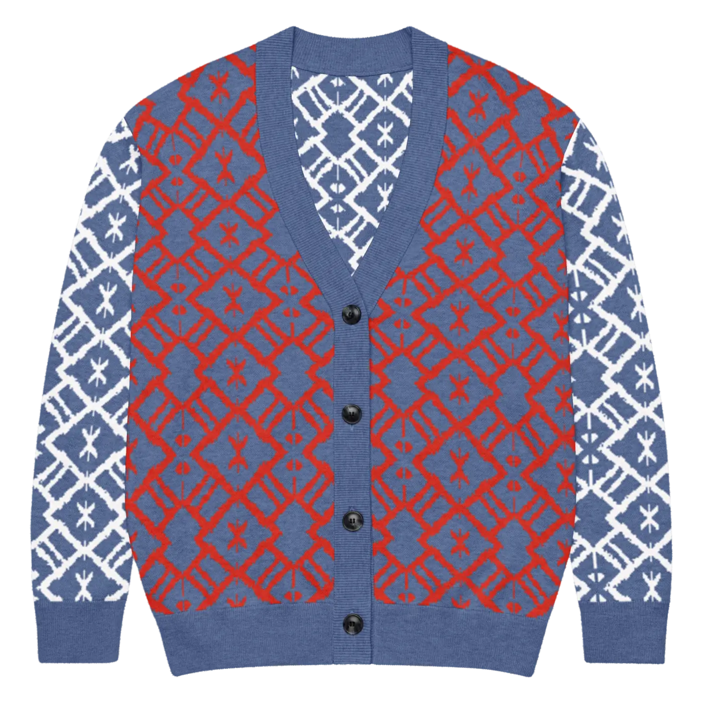 Burgundy Blue Patterned Sleeve Cardigan - Color Block Style - DipaliZ