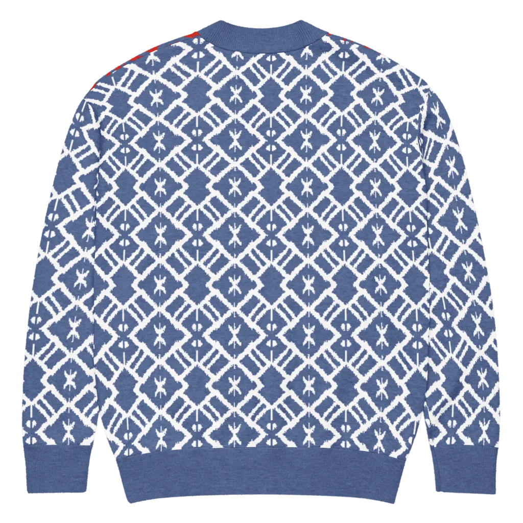 Burgundy Blue Patterned Sleeve Cardigan - Color Block Style - DipaliZ