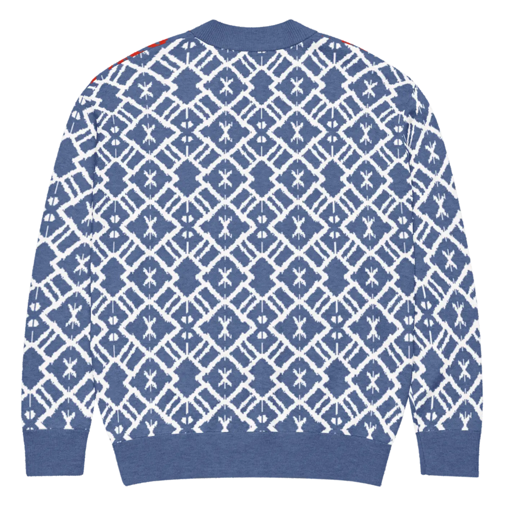 Burgundy Blue Patterned Sleeve Cardigan - Color Block Style - DipaliZ