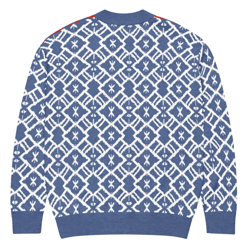 Burgundy Blue Patterned Sleeve Cardigan - Color Block Style - DipaliZ