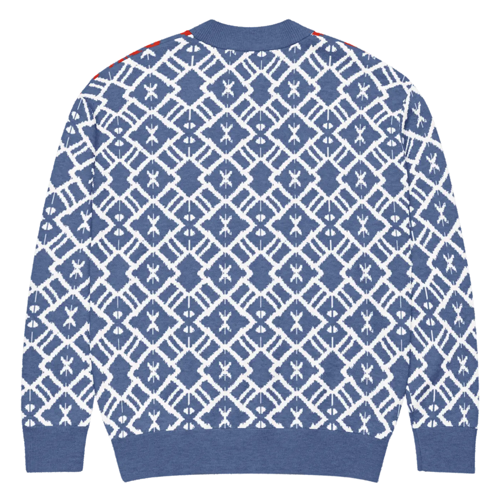 Burgundy Blue Patterned Sleeve Cardigan - Color Block Style - DipaliZ
