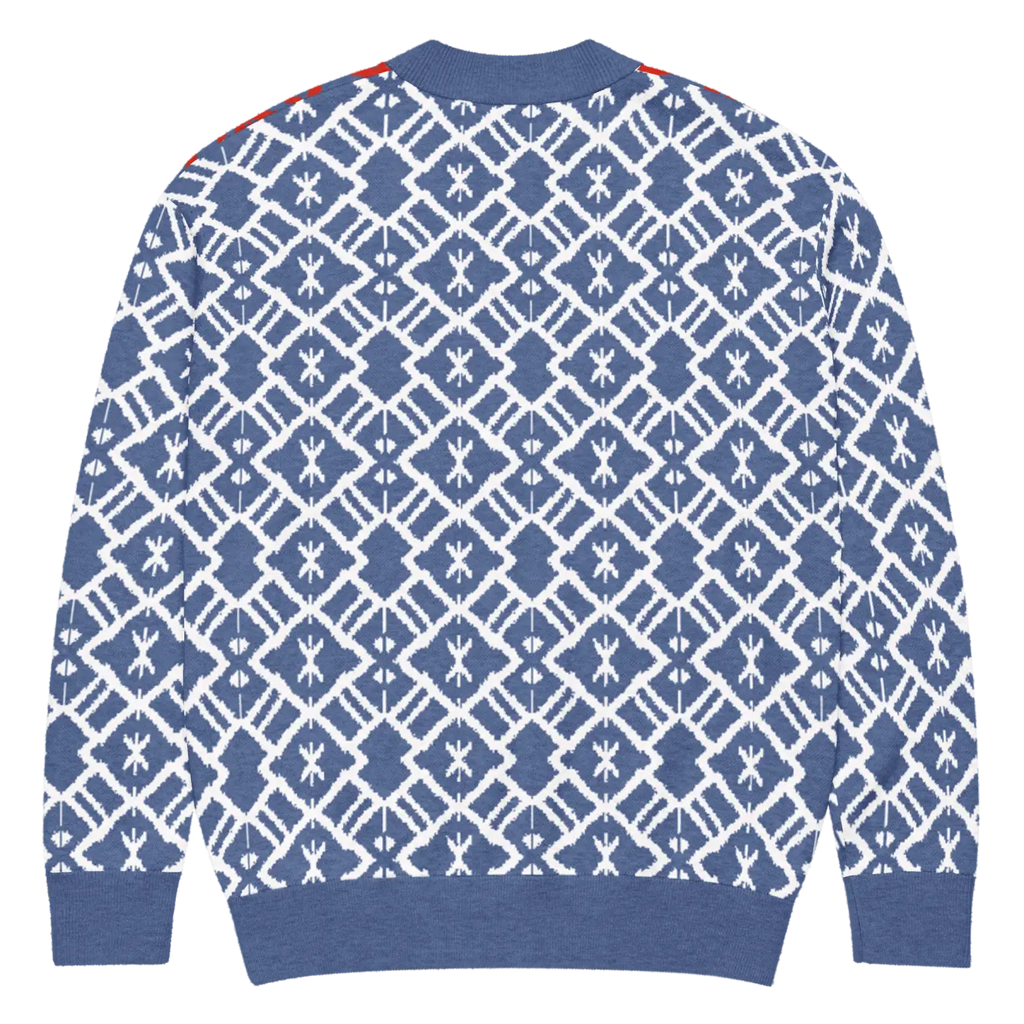 Burgundy Blue Patterned Sleeve Cardigan - Color Block Style - DipaliZ
