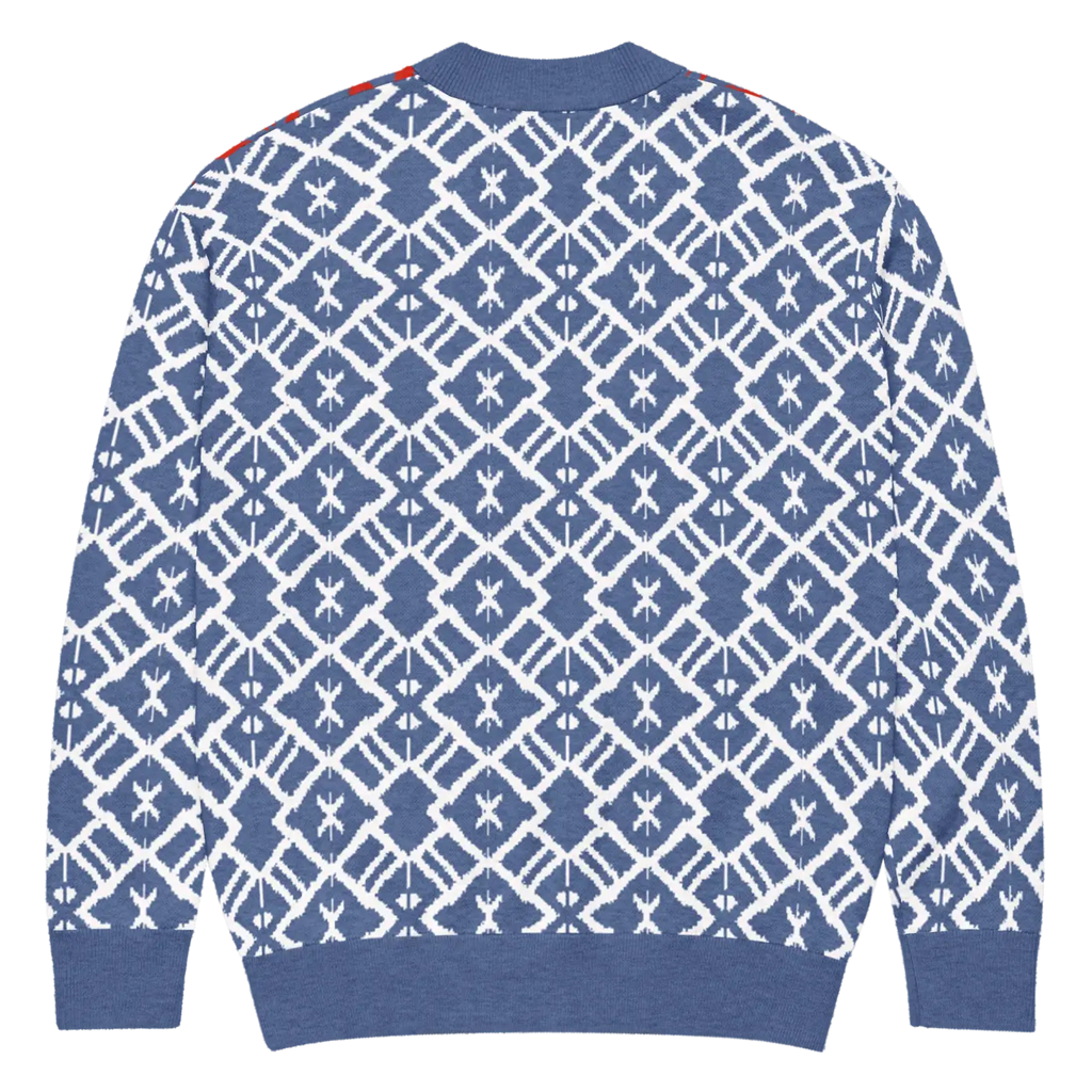 Burgundy Blue Patterned Sleeve Cardigan - Color Block Style - DipaliZ